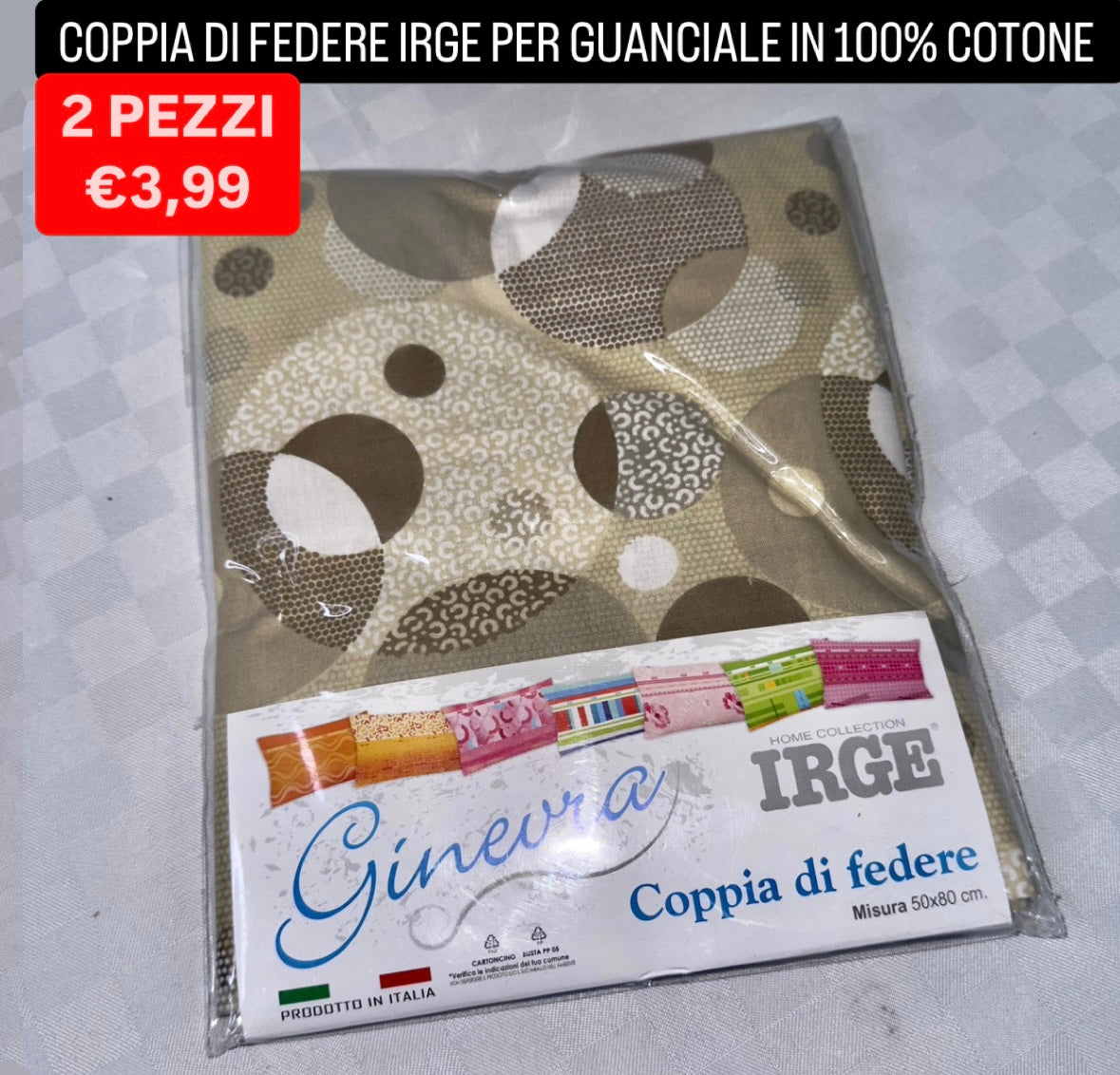 COPPIA DI FEDERE IRGE PER GUANCIALE IN 100% COTONE 52x82cm