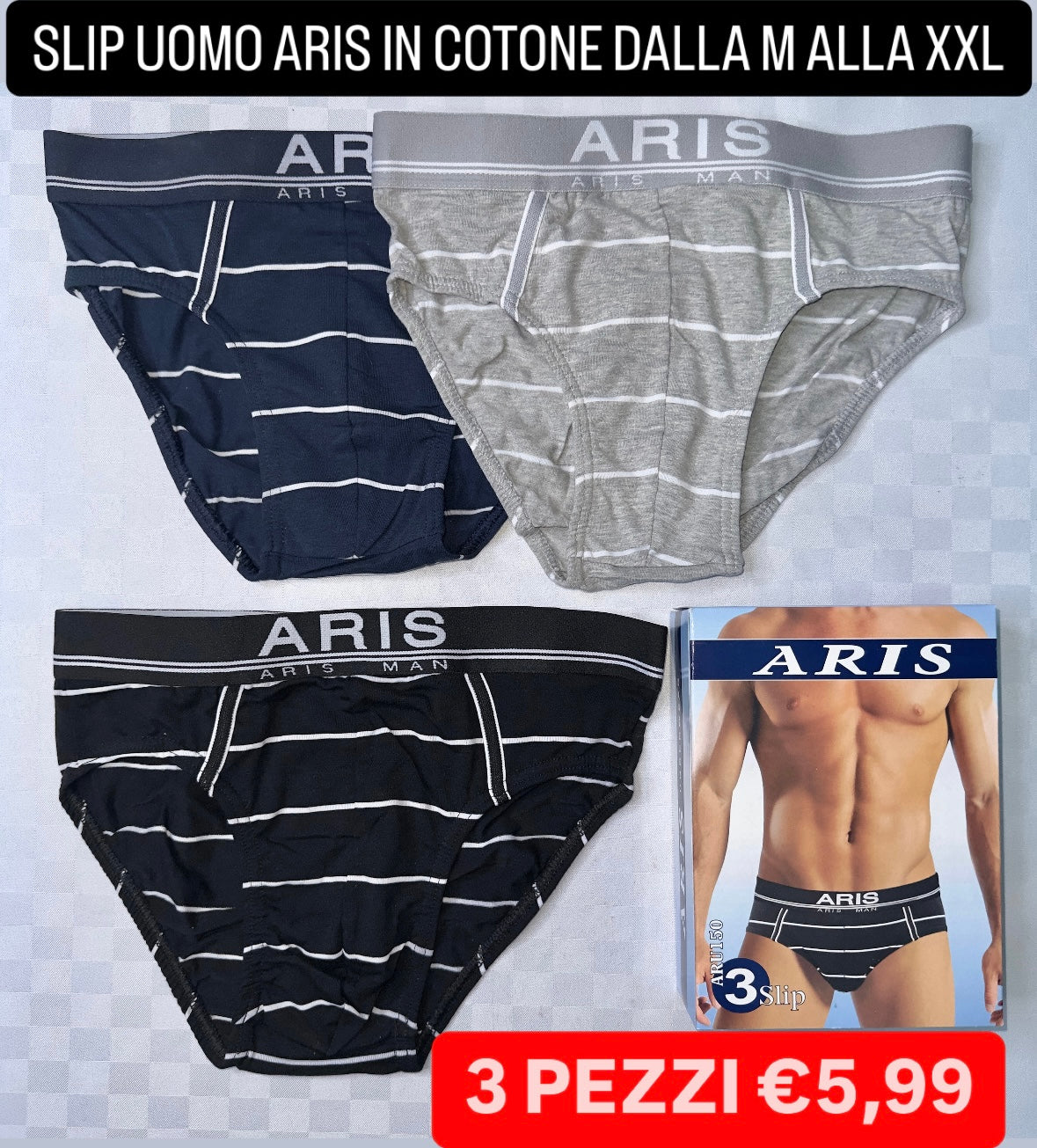 SLIP UOMO ARIS IN COTONE SET DA 3 PEZZI (FANTASIA VARIABILE)