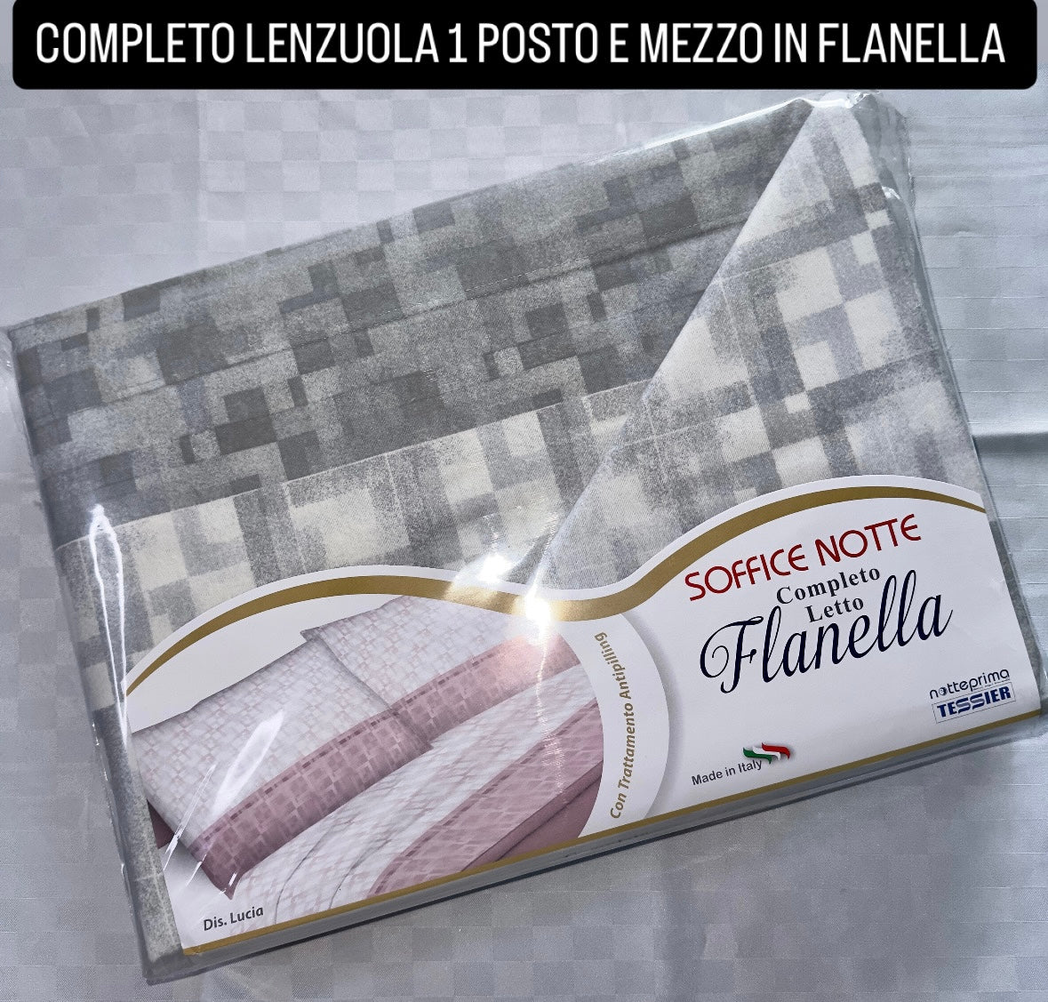 COMPLETO LENZUOLA 1 POSTO E MEZZO IN FLANELLA Lenzuolo sopra,Lenzuolo sotto con angoli e Federa