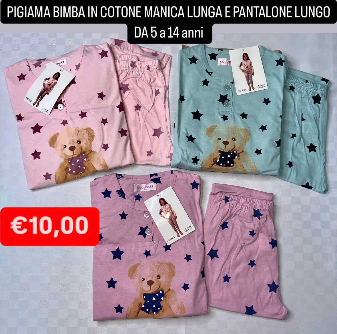 PIGIAMA BIMBA IN COTONE MANICA LUNGA E PANTALONE LUNGO.