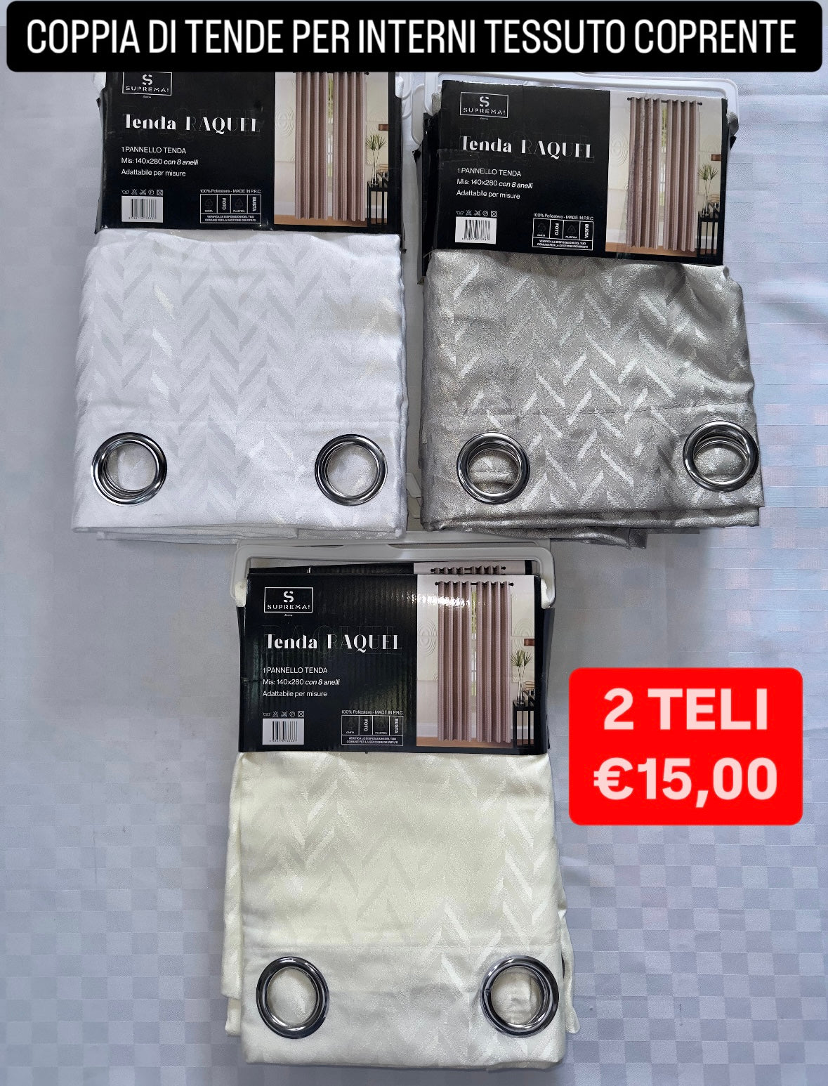 COPPIA DI TENDE PER INTERNI TESSUTO COPRENTE CONFEZIONE DA 2 TELI (OGNI TELO MISURA 140x280cm)art.Raquel