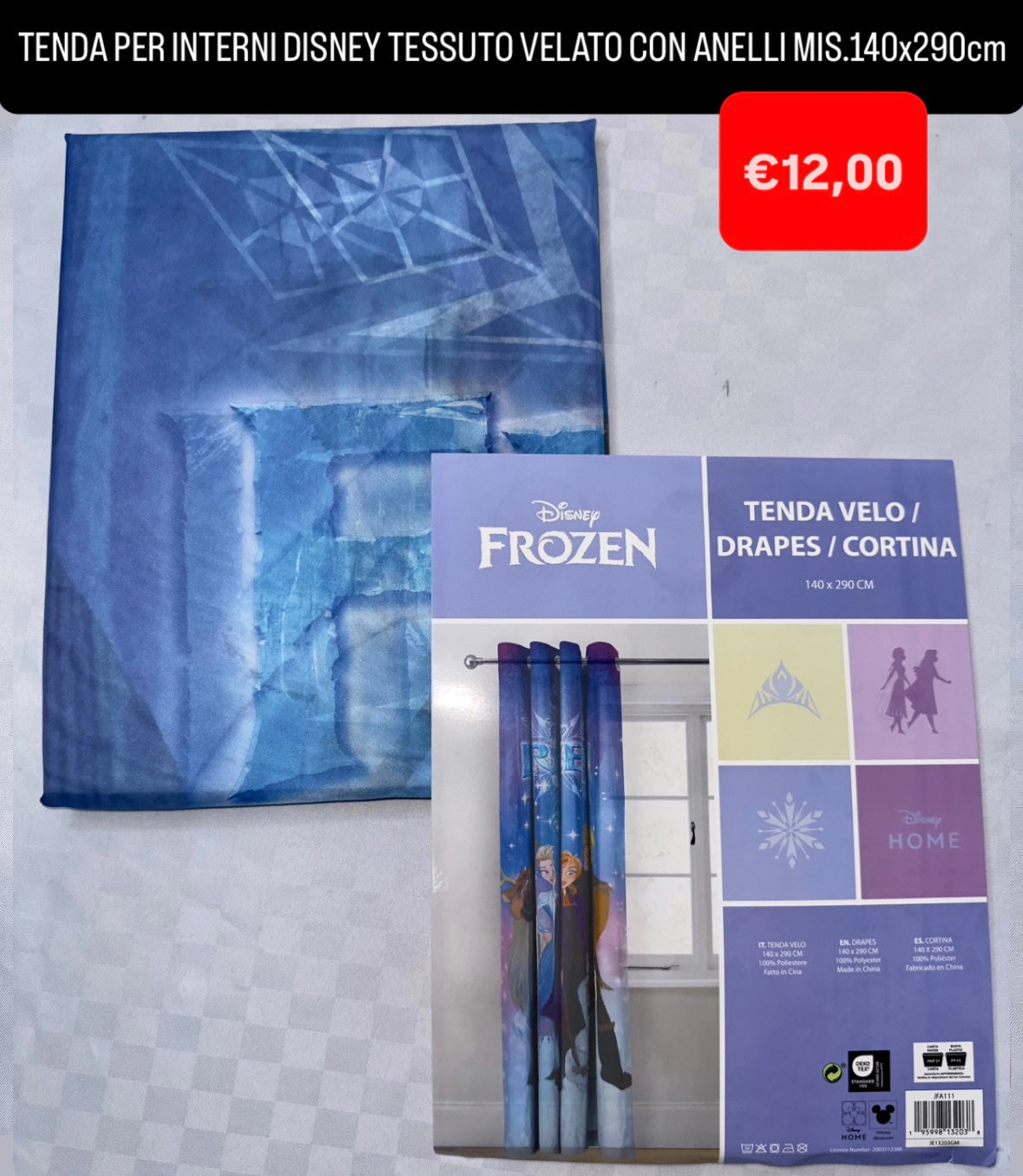 TENDA PER INTERNI TESSUTO VELATO CON ANELLI MISURA 140x290cm