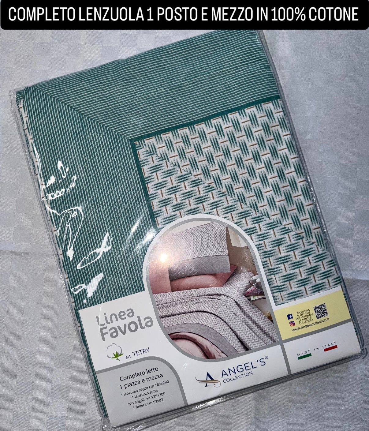 COMPLETO LENZUOLA 1 POSTO E MEZZO IN 100% COTONE contiene Lenzuolo sopra, Lenzuolo sotto con angoli e Federe