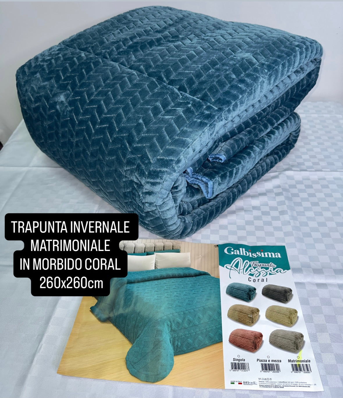 TRAPUNTA INVERNALE MATRIMONIALE IN MORBIDO CORAL 260x260cm