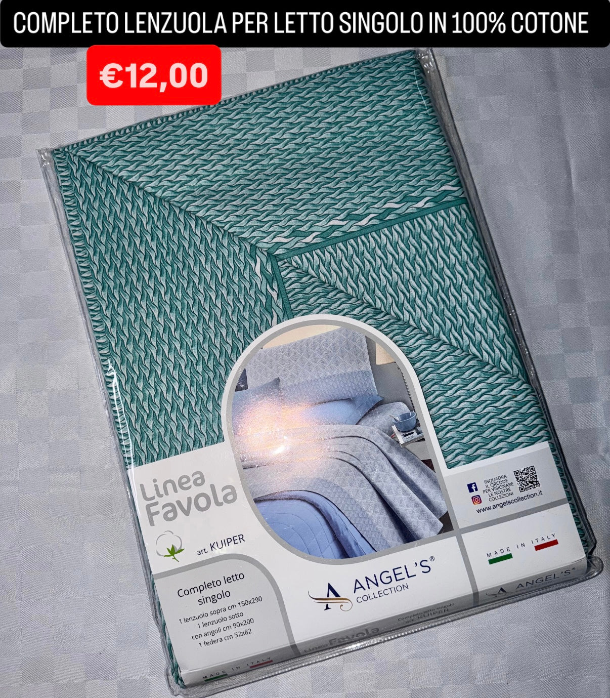 COMPLETO LENZUOLA SINGOLO IN 100% COTONE Lenzuolo sopra,Lenzuolo sotto con angoli e Federa