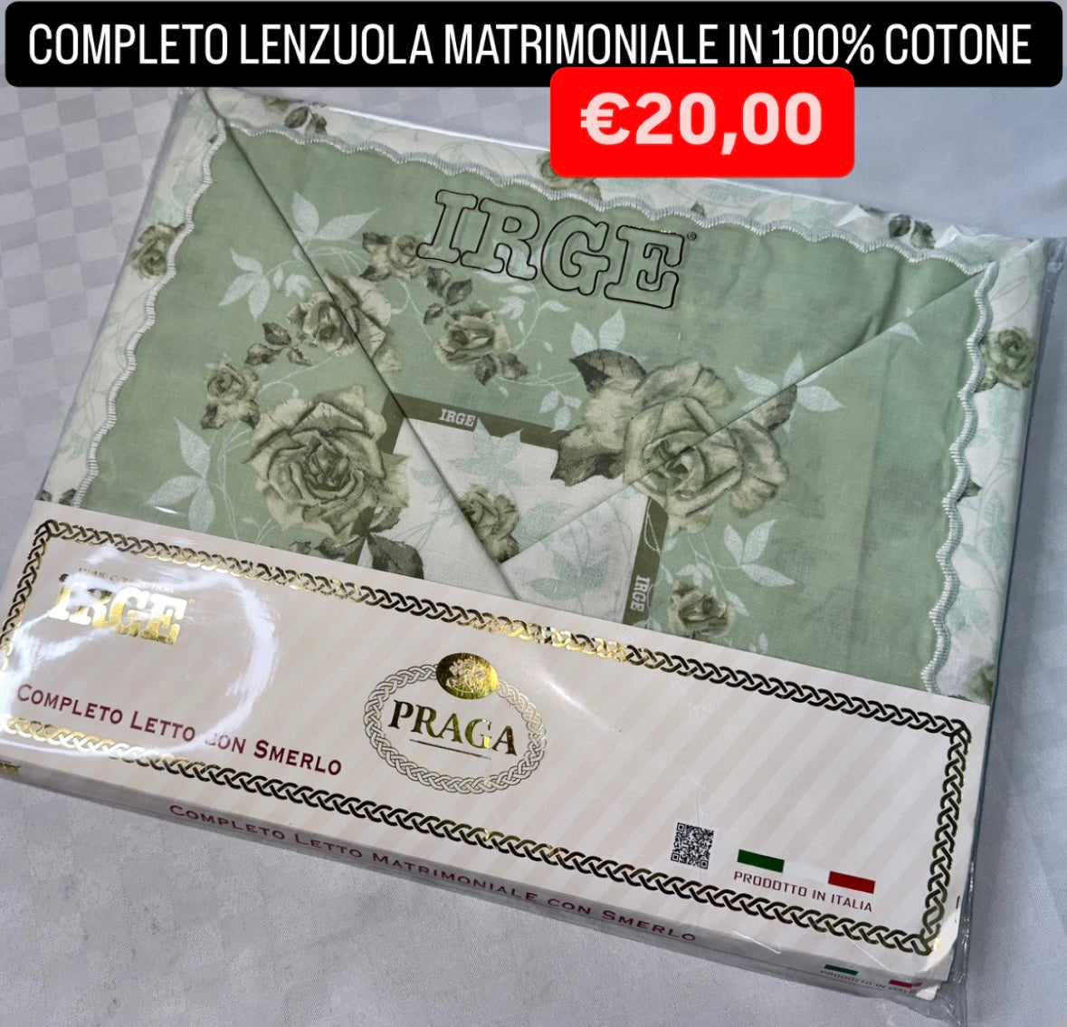 COMPLETO LENZUOLA MATRIMONIALE IN 100% COTONE Lenzuolo sopra, Lenzuolo sotto con angoli e due Federe