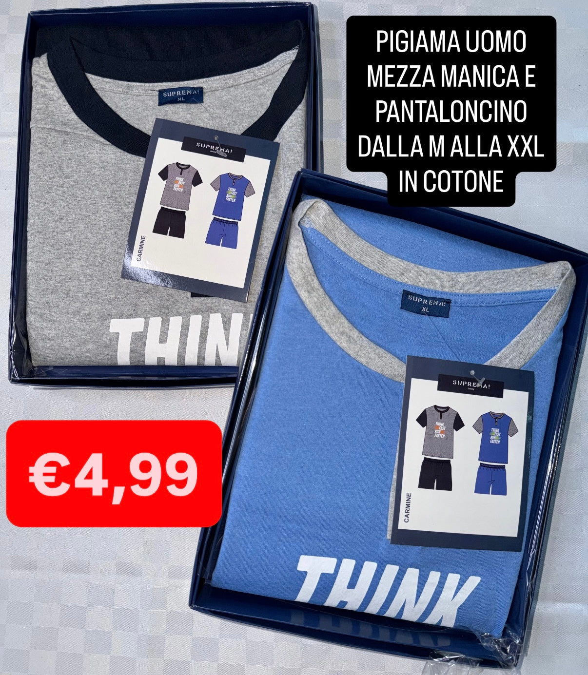 PIGIAMA UOMO Mezza Manica e Pantaloncino in cotone