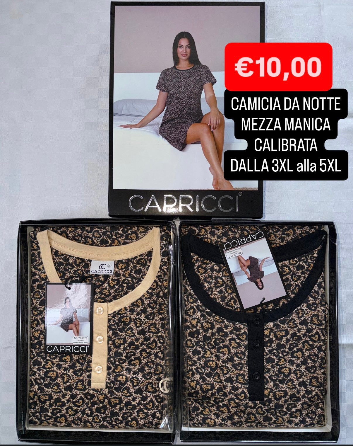 CAMICIA DA NOTTE MEZZA MANICA CALIBRATA DALLA 3XL alla 5XL in 100% cotone