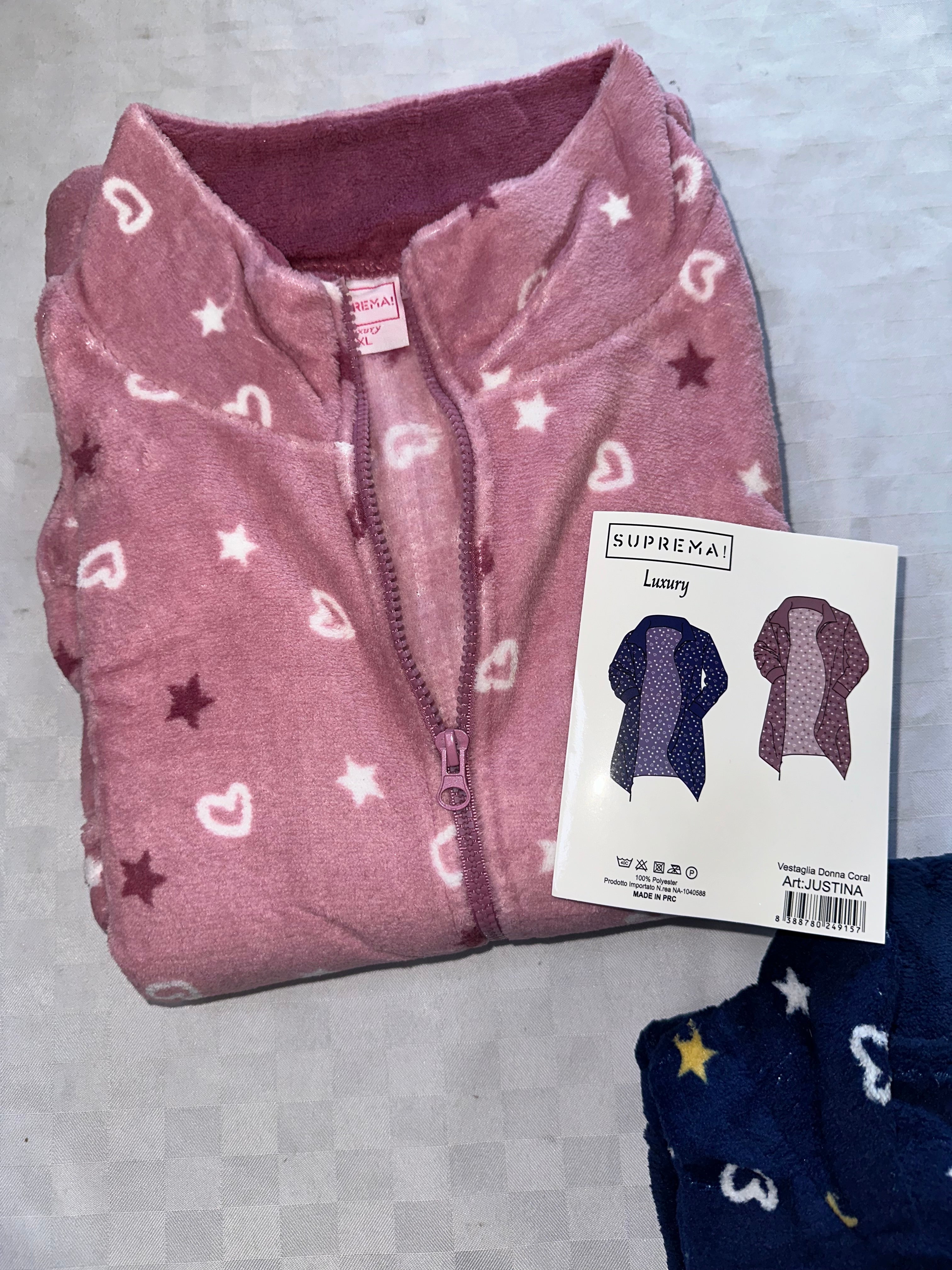 VESTAGLIA DONNA MANICA LUNGA CON CERNIERA IN MORBIDO PILE art.Justina