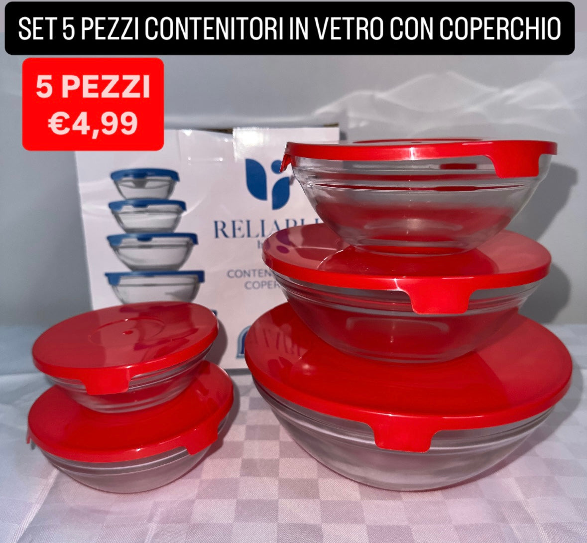 CONTENITORE IN VETRO CON COPERCHIO SET DA 5 PEZZI