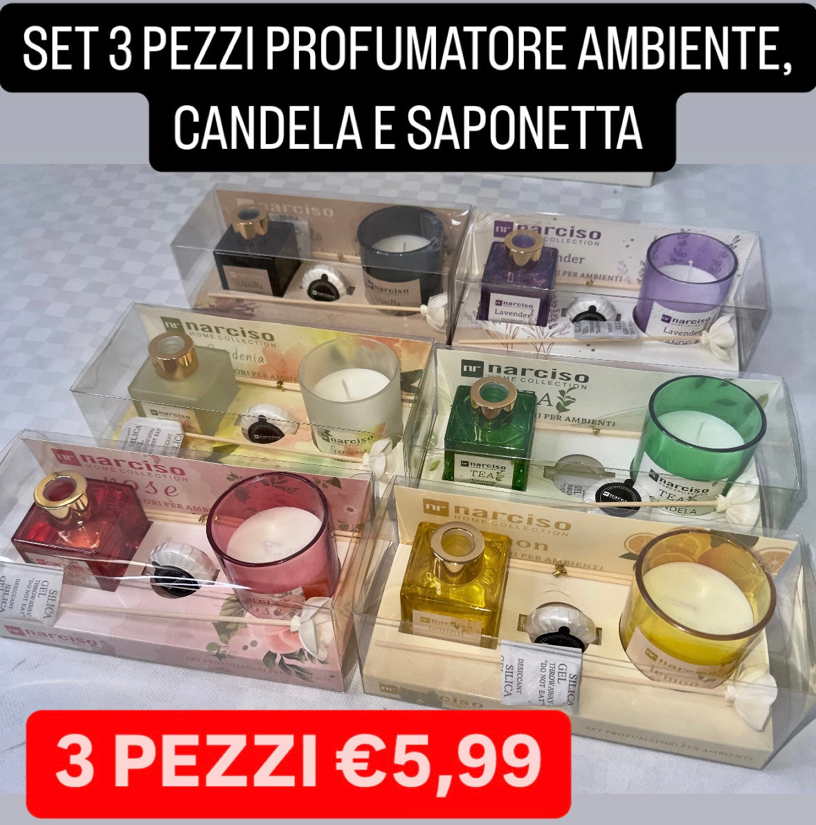 SET 3PZ PROFUMATORE AMBIENTE,CANDELA E SAPONETTA