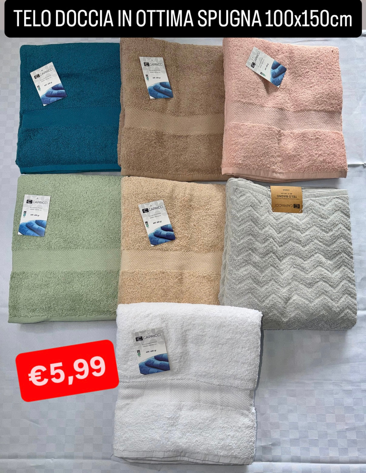 TELO DOCCIA IN SPUGNA 600gr. MISURA 150x100cm