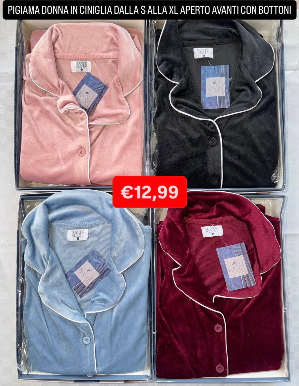 PIGIAMA DONNA IN CINIGLIA Manica lunga e Pantalone lungo aperto avanti con bottoni