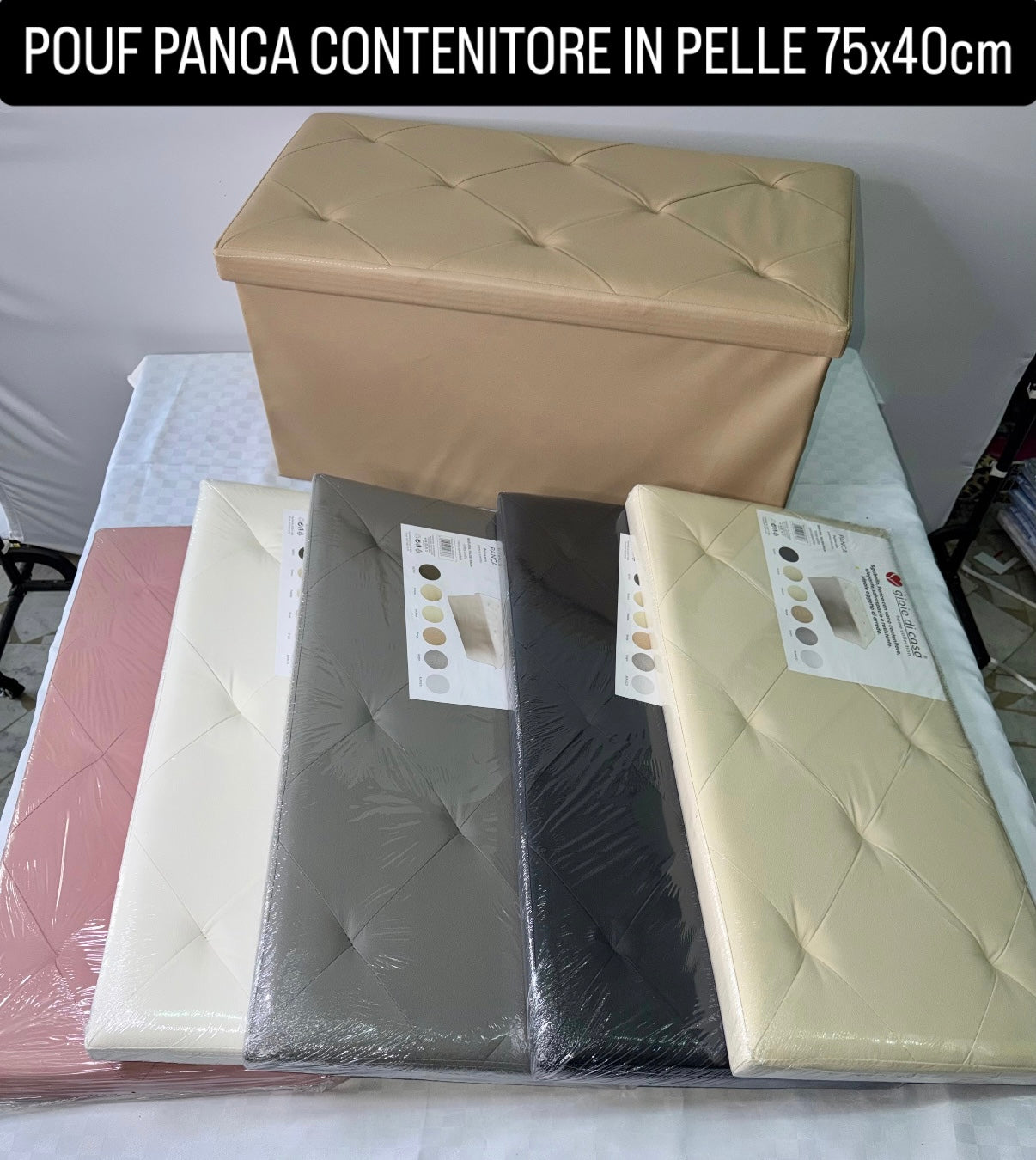 POUF CONTENITORE IN PELLE misura 75x40cm