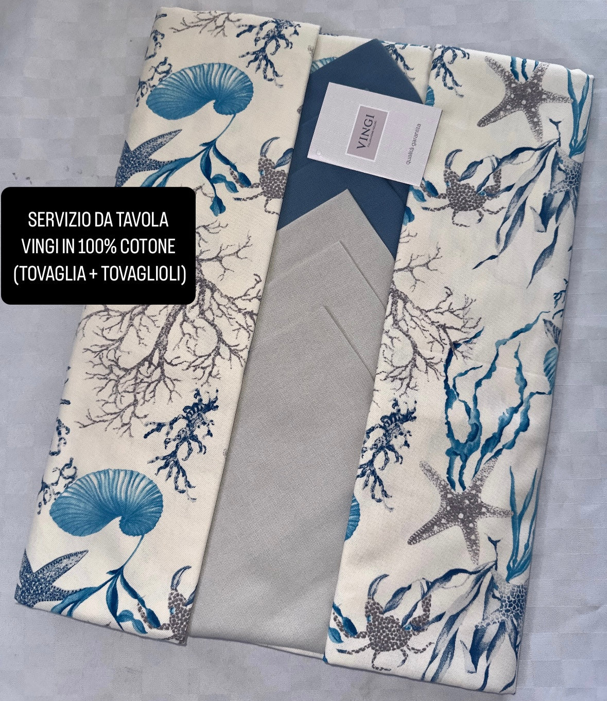 SERVIZIO DA TAVOLA VINGI TOVAGLIA E TOVAGLIOLI IN 100% COTONE (x12 Persone 140x240cm)