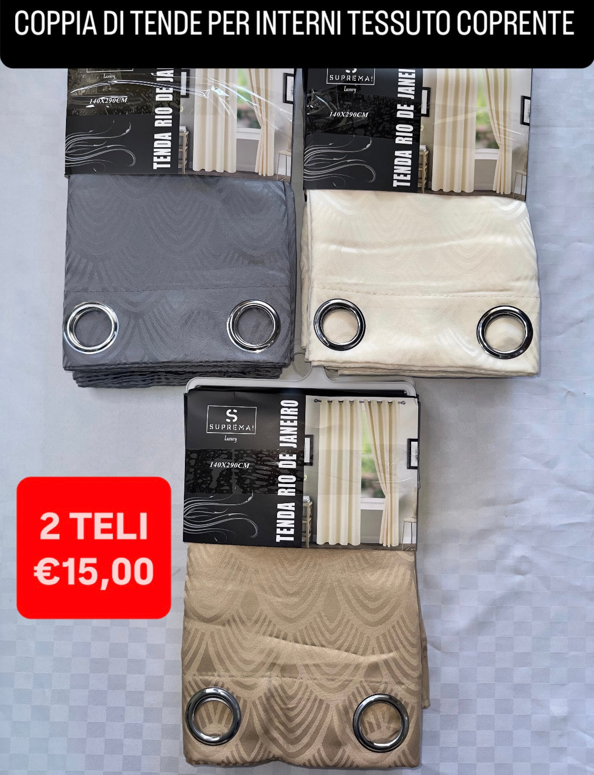 COPPIA DI TENDE PER INTERNI TESSUTO COPRENTE CONFEZIONE DA 2 TELI (OGNI TELO MISURA 140x290cm)art. Rio de Janeiro