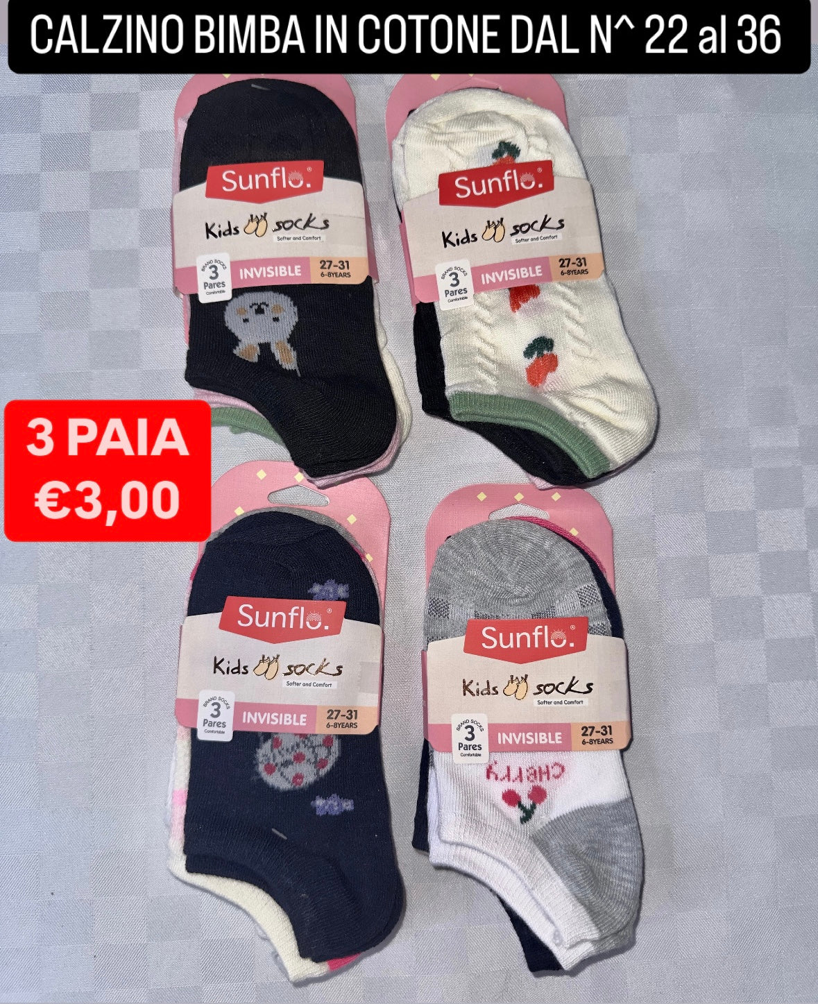 CALZINO BIMBA IN COTONE SET DA 3 PAIA (COLORE CASUALE)