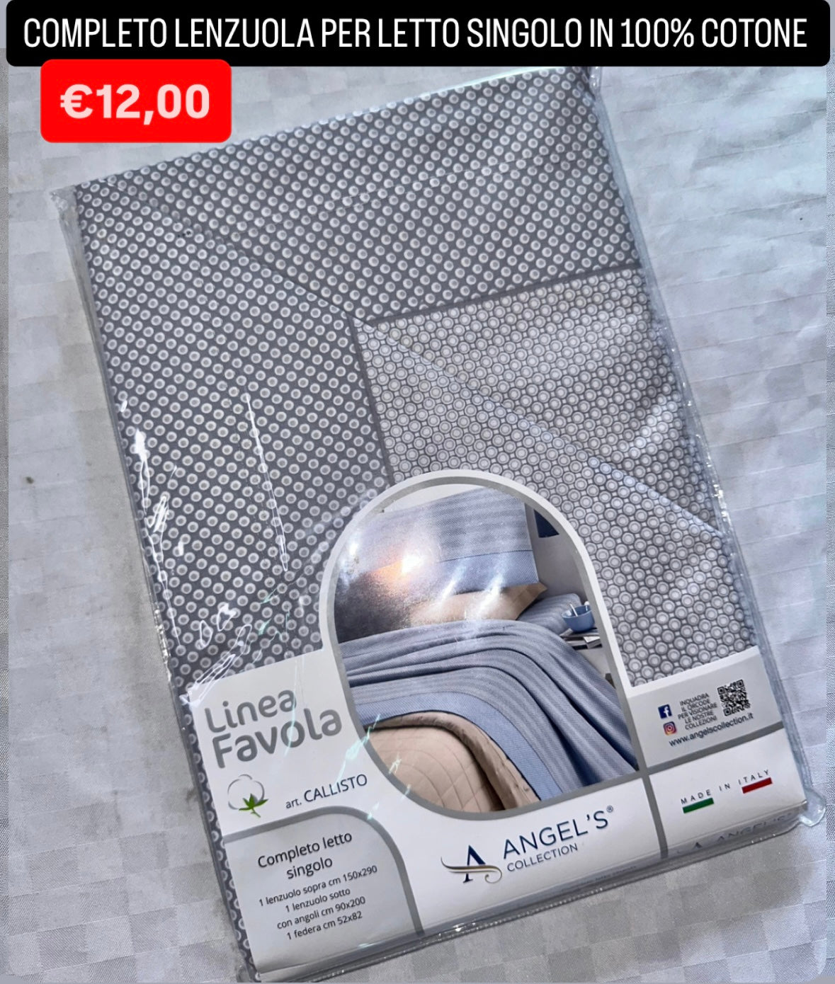 COMPLETO LENZUOLA SINGOLO IN 100% COTONE Lenzuolo sopra,Lenzuolo sotto con angoli e Federa
