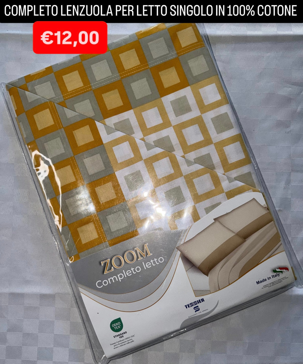 COMPLETO LENZUOLA SINGOLO IN 100% COTONE Lenzuolo sopra,Lenzuolo sotto con angoli e Federa