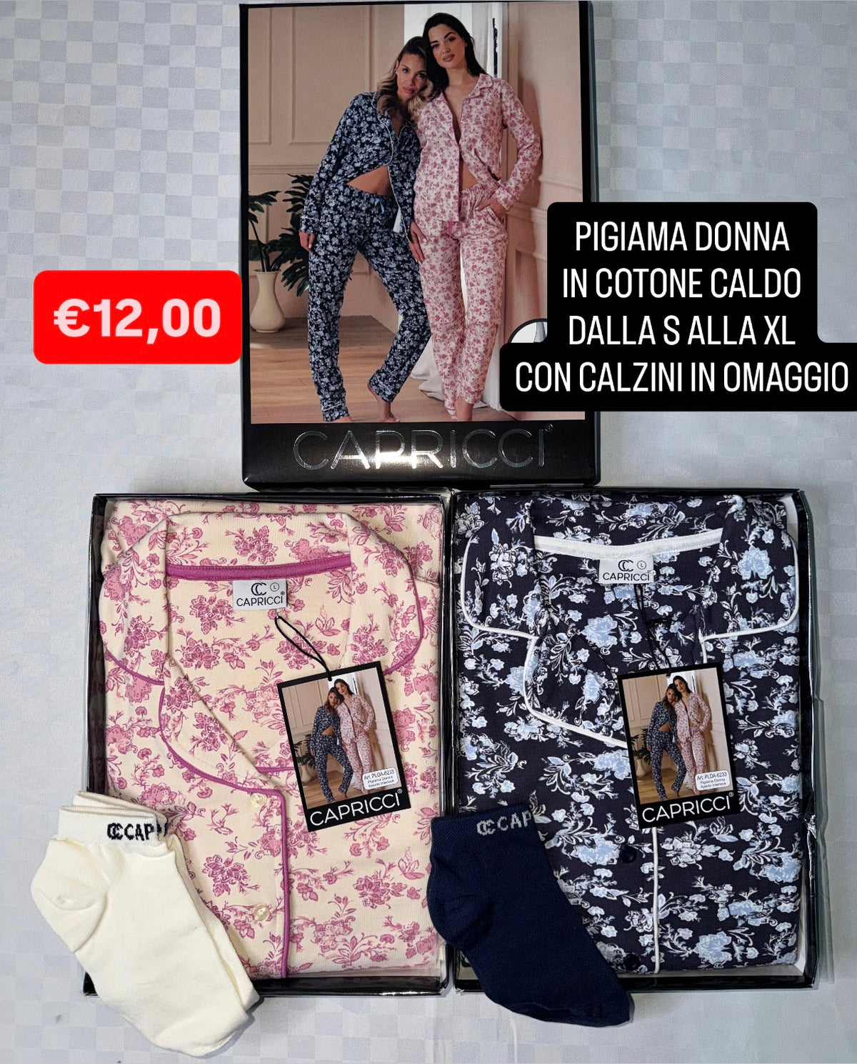 PIGIAMA DONNA IN COTONE CALDO Manica lunga e Pantalone lungo aperto avanti con bottoni (COMPRESO DI CALZINI)