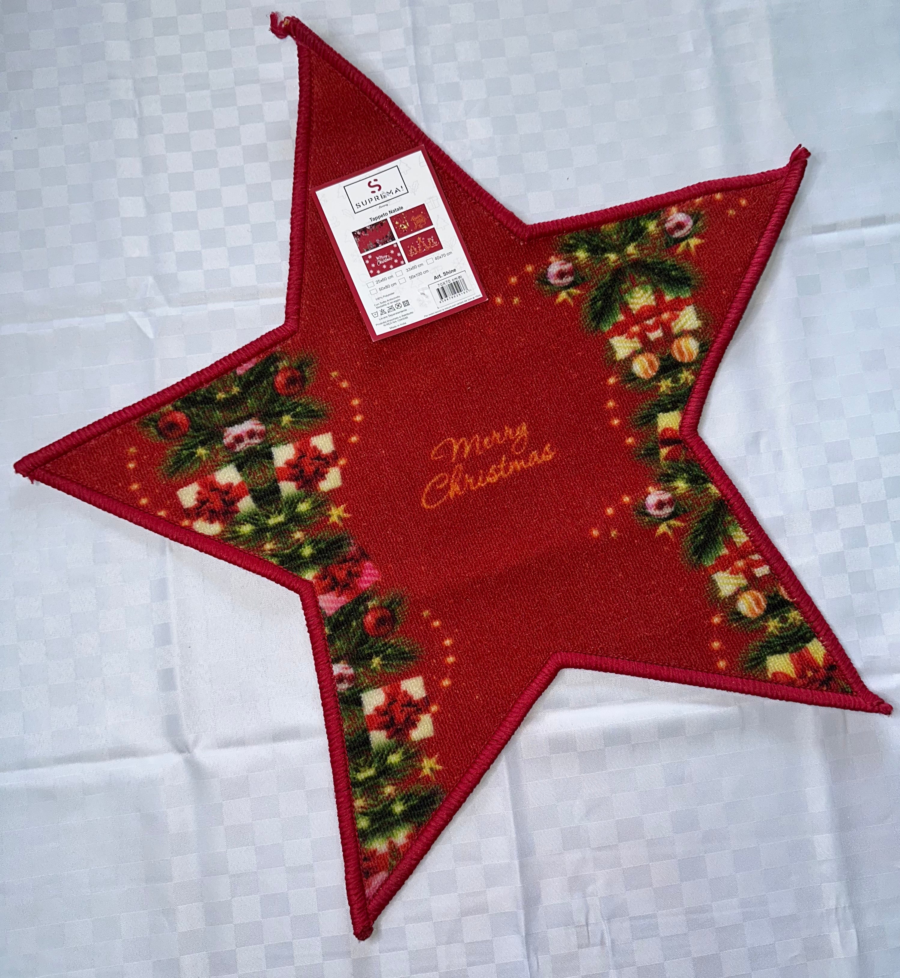 TAPPETO NATALIZIO ANTISCIVOLO A FORMA DI STELLA 70x70cm