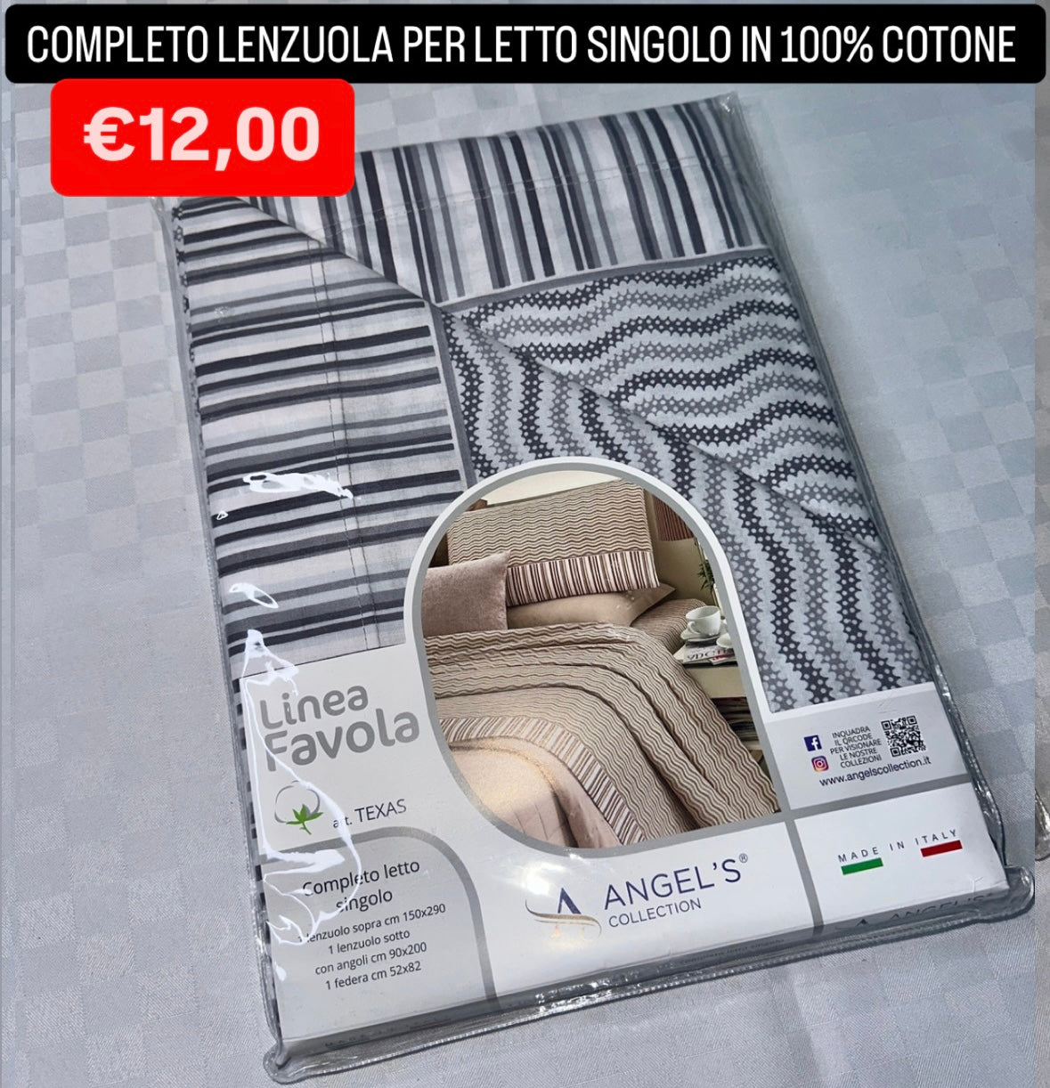 COMPLETO LENZUOLA SINGOLO IN 100% COTONE Lenzuolo sopra,Lenzuolo sotto con angoli e Federa