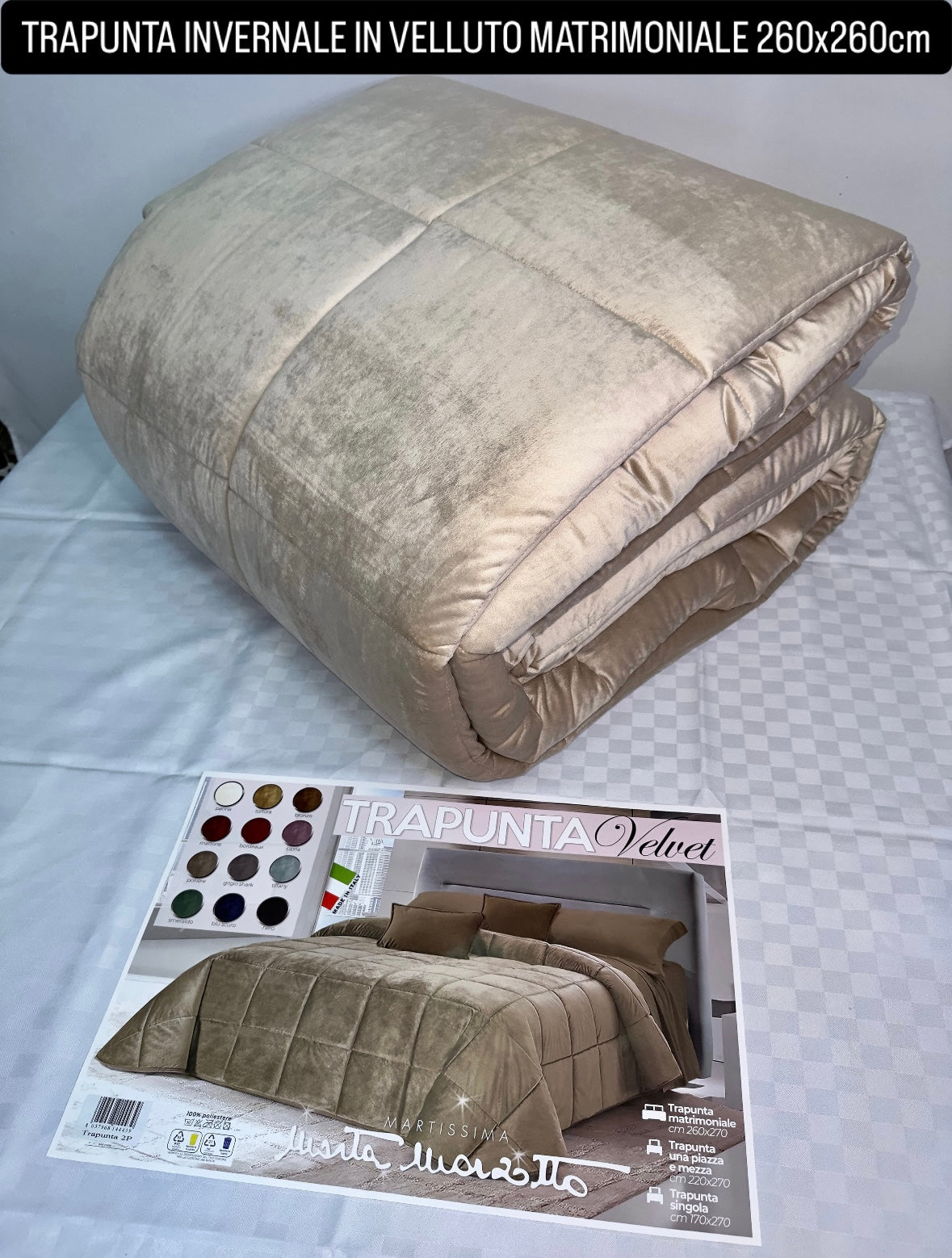 TRAPUNTA INVERNALE MATRIMONIALE IN VELLUTO misura 260x260cm