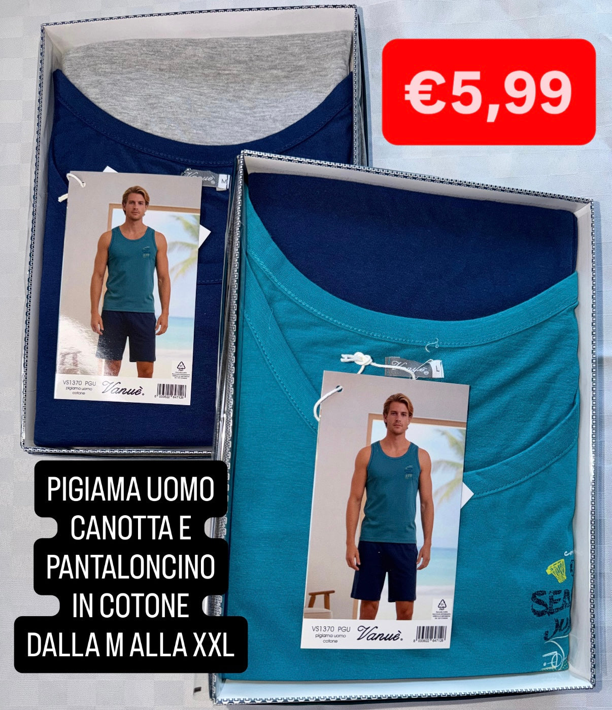 PIGIAMA UOMO Canotta e Pantaloncino in 100% cotone