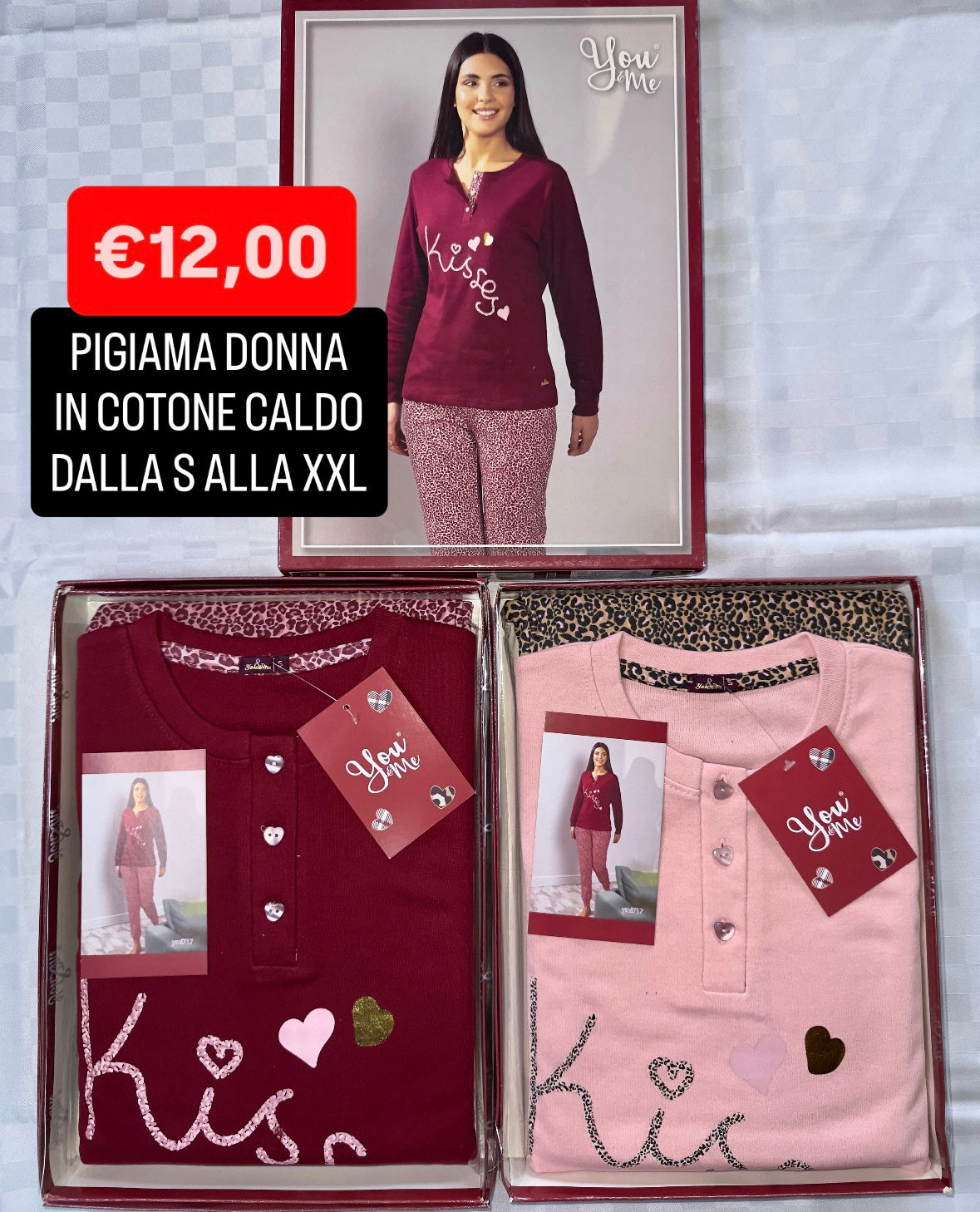 PIGIAMA DONNA IN COTONE CALDO Manica lunga e Pantalone lungo