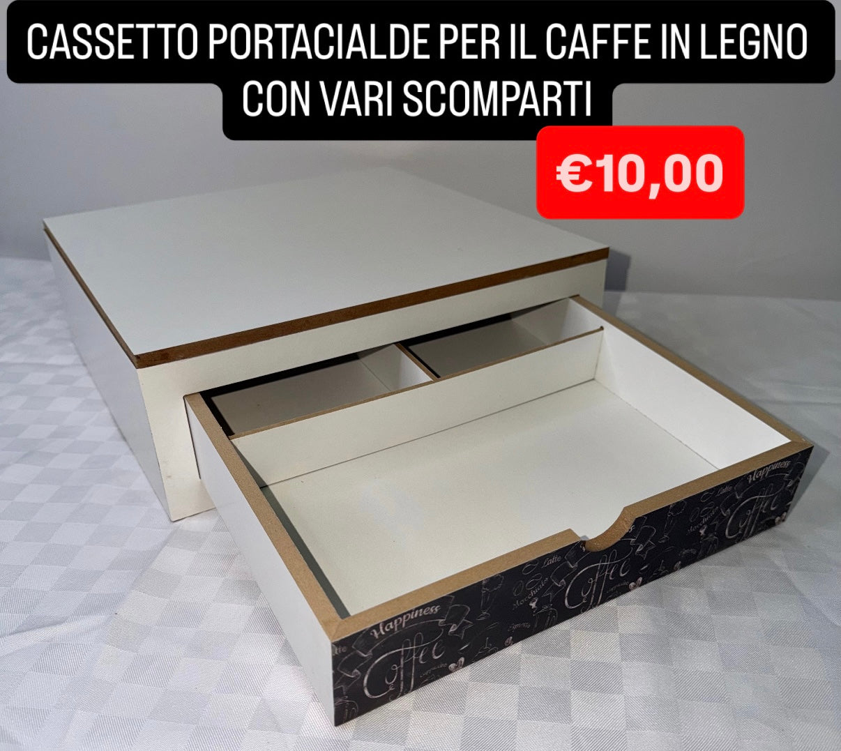 CASSETTO PORTACIALDE IN LEGNO CON VARI SCOMPARTI