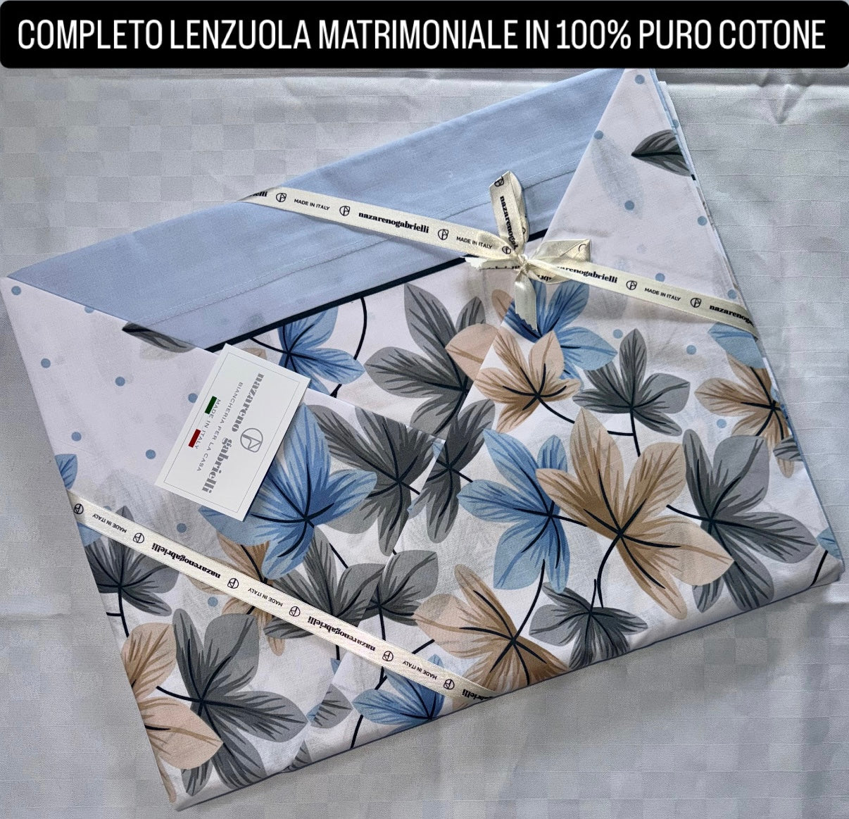 COMPLETO LENZUOLA MATRIMONIALE IN 100% PURO COTONE , contiene Lenzuolo sopra, Lenzuolo sotto con angoli e due Federe