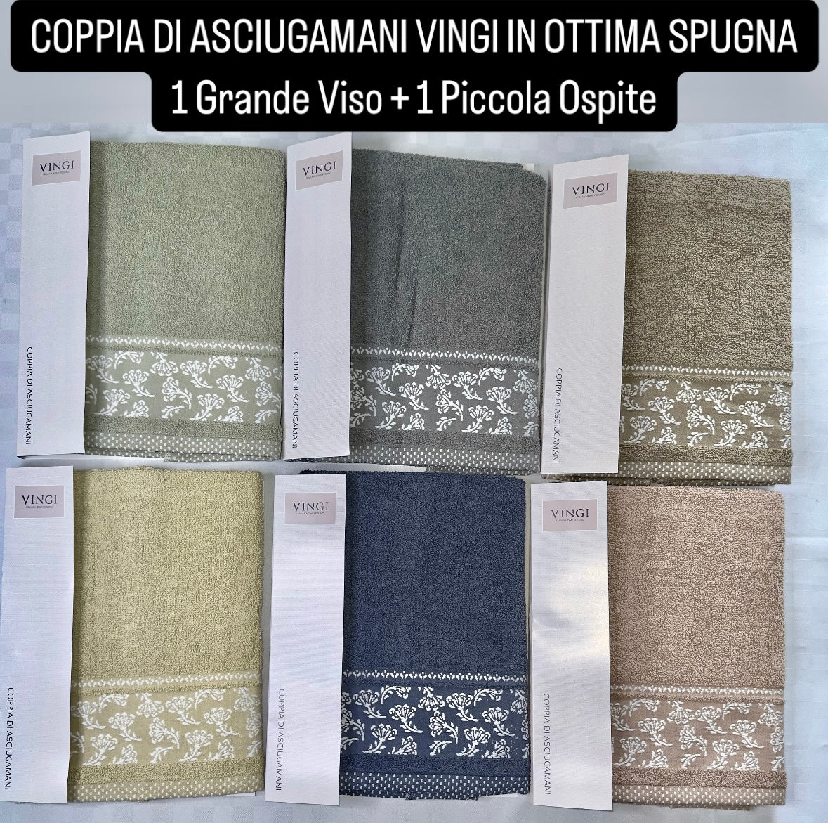 COPPIA DI ASCIUGAMANI VINGI IN OTTIMA SPUGNA 1 Grande Viso + 1 Piccola Ospite art.Dana