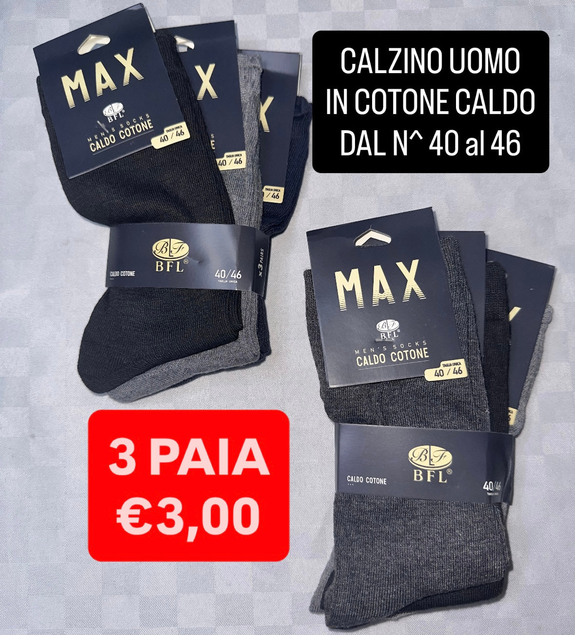 CALZINO IN COTONE CALDO UOMO SET DA 3 PAIA DAL NUMERO 40 al 46 (COLORE CASUALE)