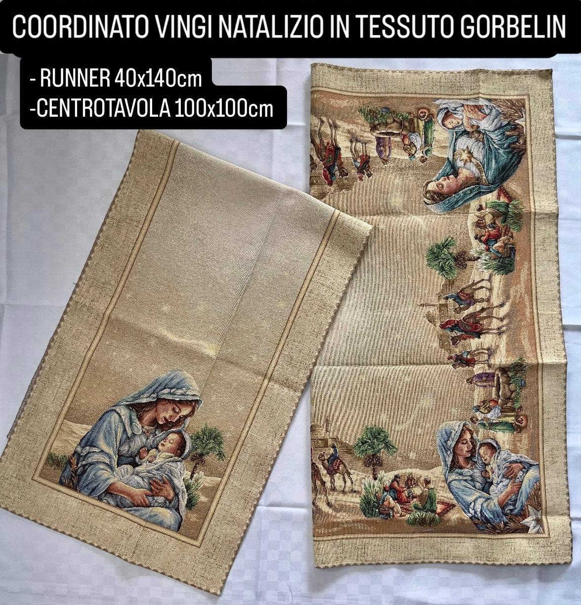 COORDINATO VINGI NATALIZIO IN TESSUTO GORBELIN disponibile Runner 40x140cm e Centrotavola 100x100cm art.Nazaret