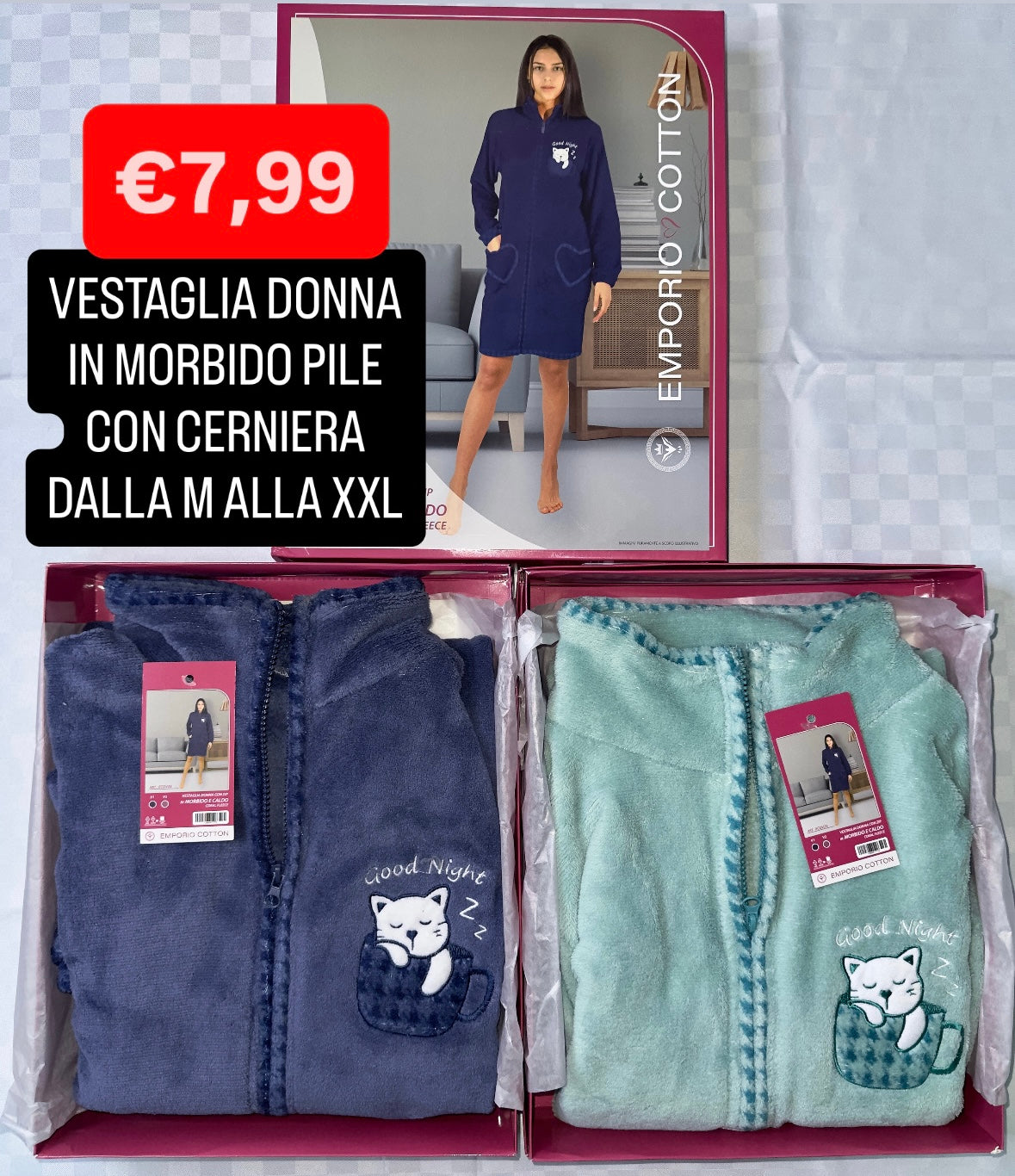 VESTAGLIA DONNA IN MORBIDO PILE CON CERNIERA