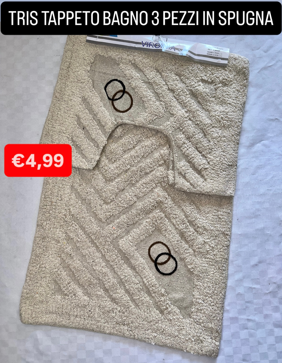 TRIS TAPPETO BAGNO 3 PEZZI IN SPUGNA