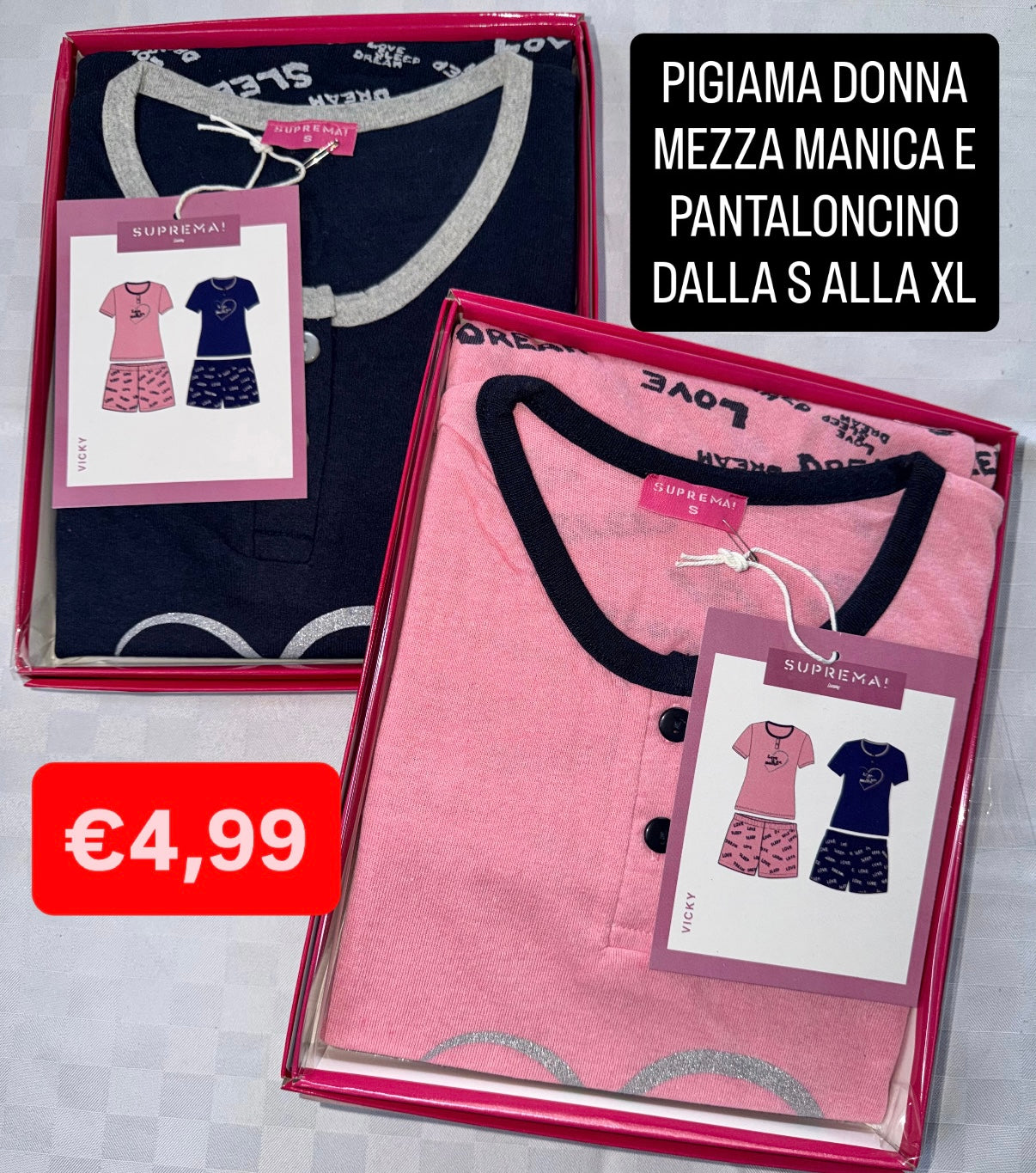 PIGIAMA DONNA Mezza manica e Pantaloncino in cotone