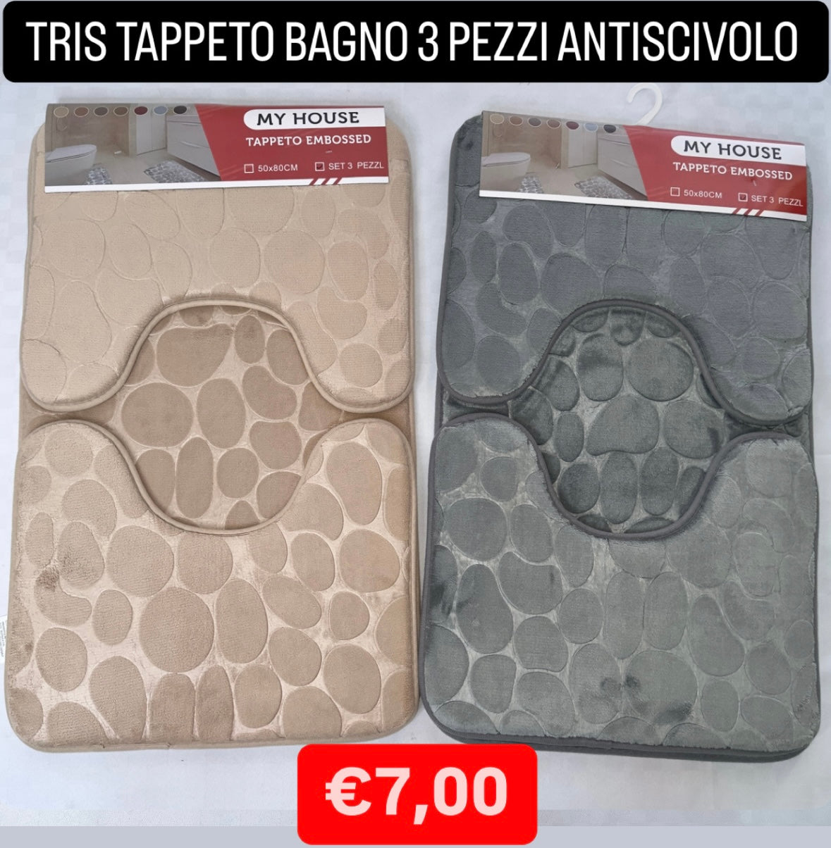 TAPPETO BAGNO TRIS 3 PEZZI ANTISCIVOLO