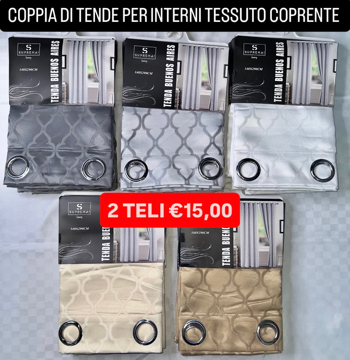 COPPIA DI TENDE PER INTERNI TESSUTO COPRENTE CONFEZIONE DA 2 TELI (OGNI TELO MISURA 140x290cm)art. Buenos Aires