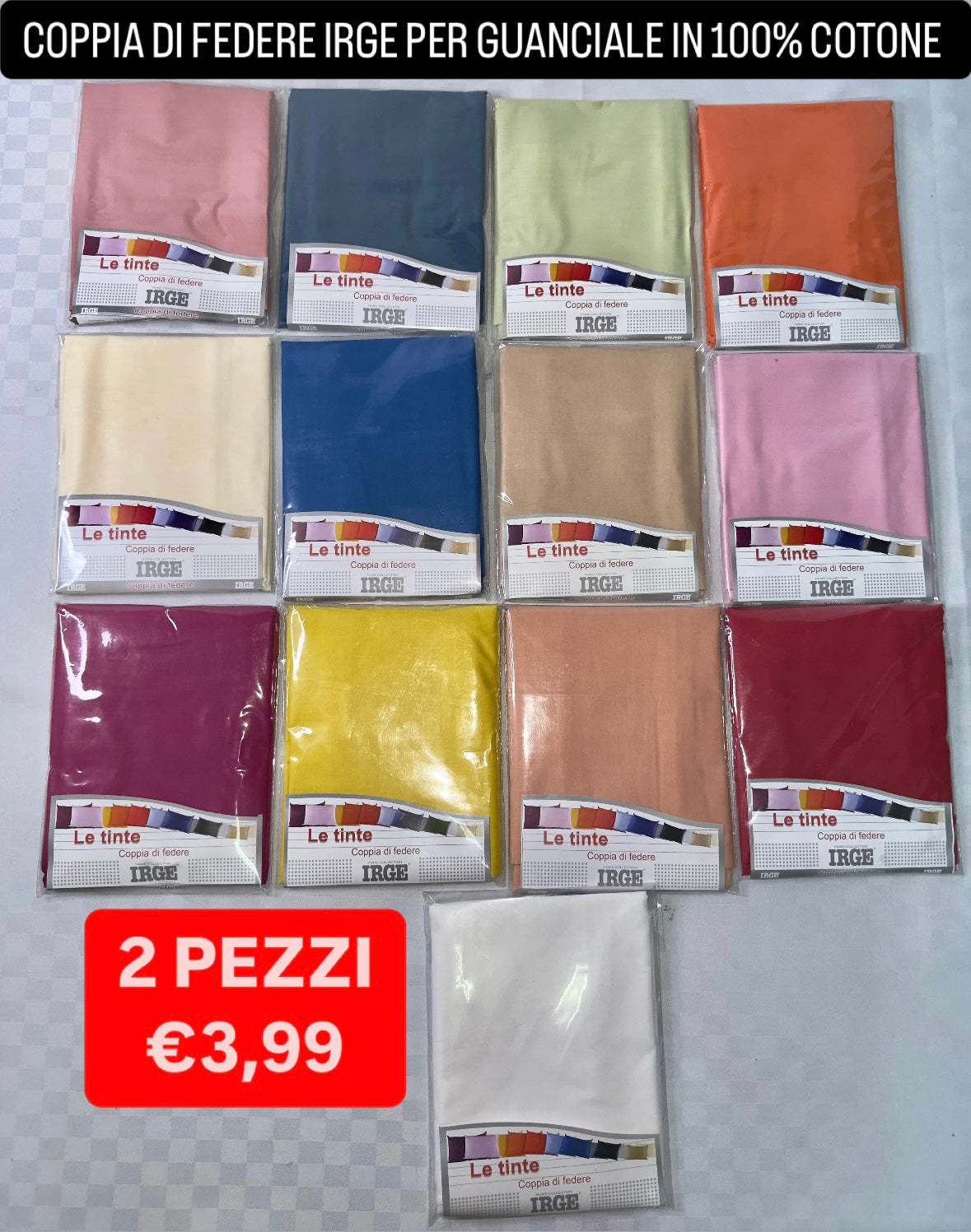 COPPIA DI FEDERE PER GUANCIALE IRGE IN 100% COTONE CONF.DA 2 PEZZI