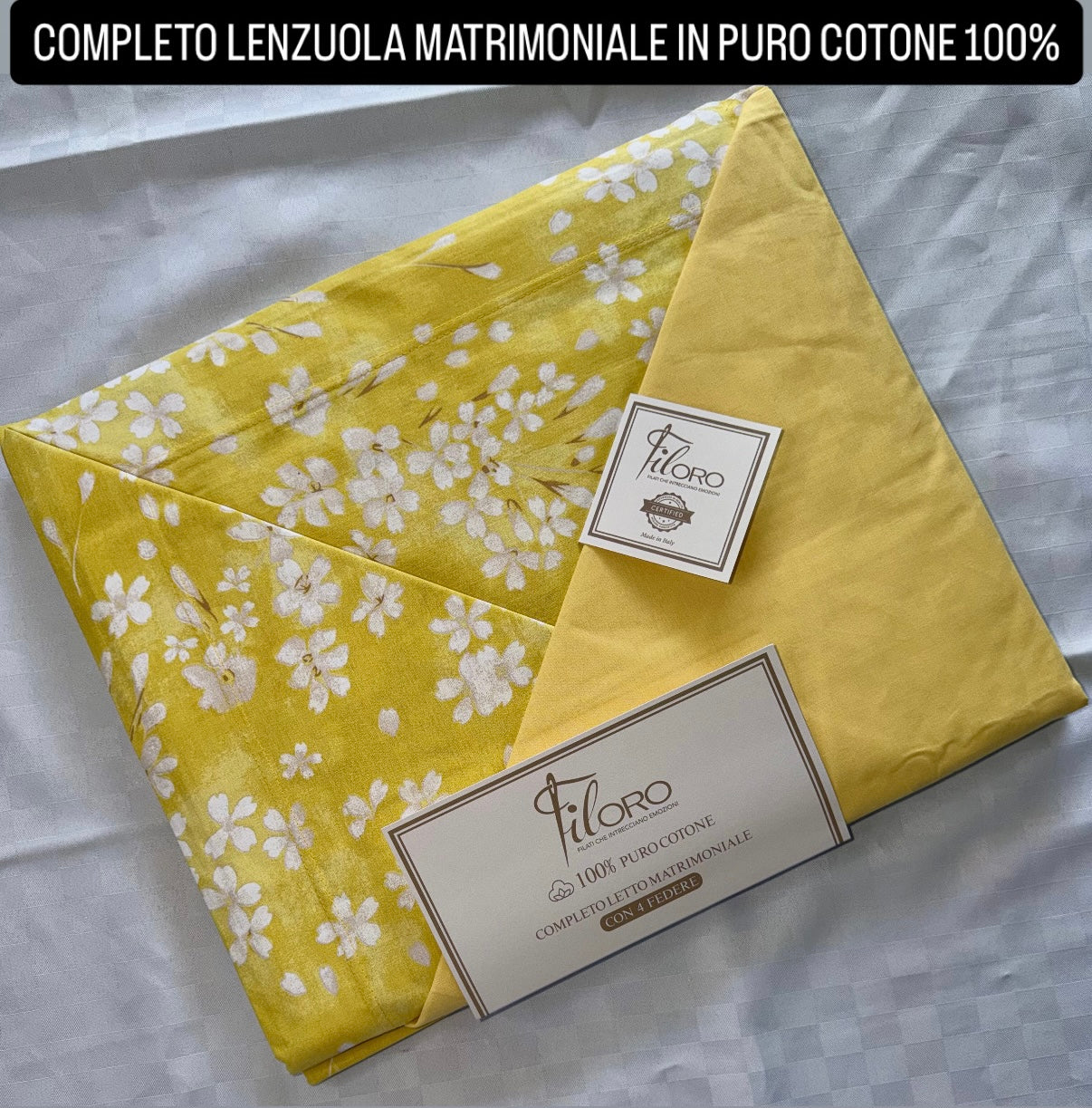 COMPLETO LENZUOLA MATRIMONIALE IN 100% PURO COTONE CON 4 FEDERE , contiene Lenzuolo sopra, Lenzuolo sotto con angoli e quattro Federe