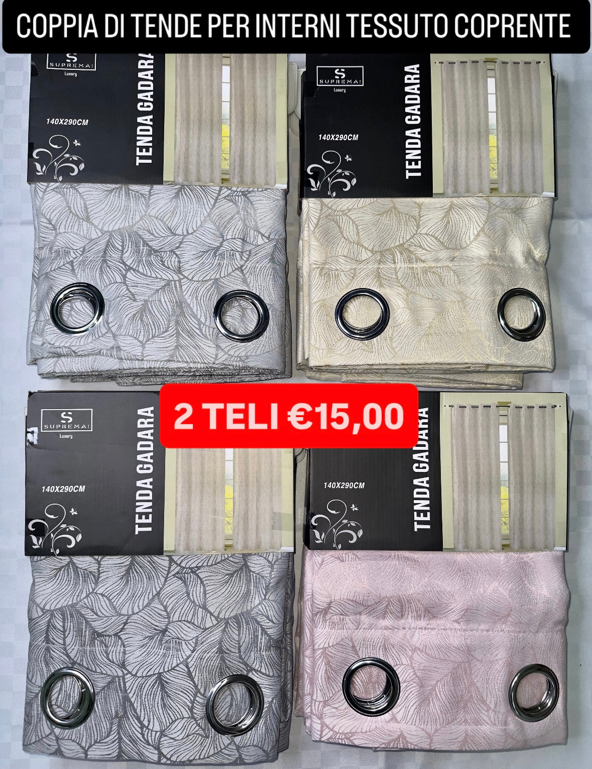 COPPIA DI TENDE PER INTERNI TESSUTO COPRENTE CONFEZIONE DA 2 TELI (OGNI TELO MISURA 140x290cm)art. Gadara