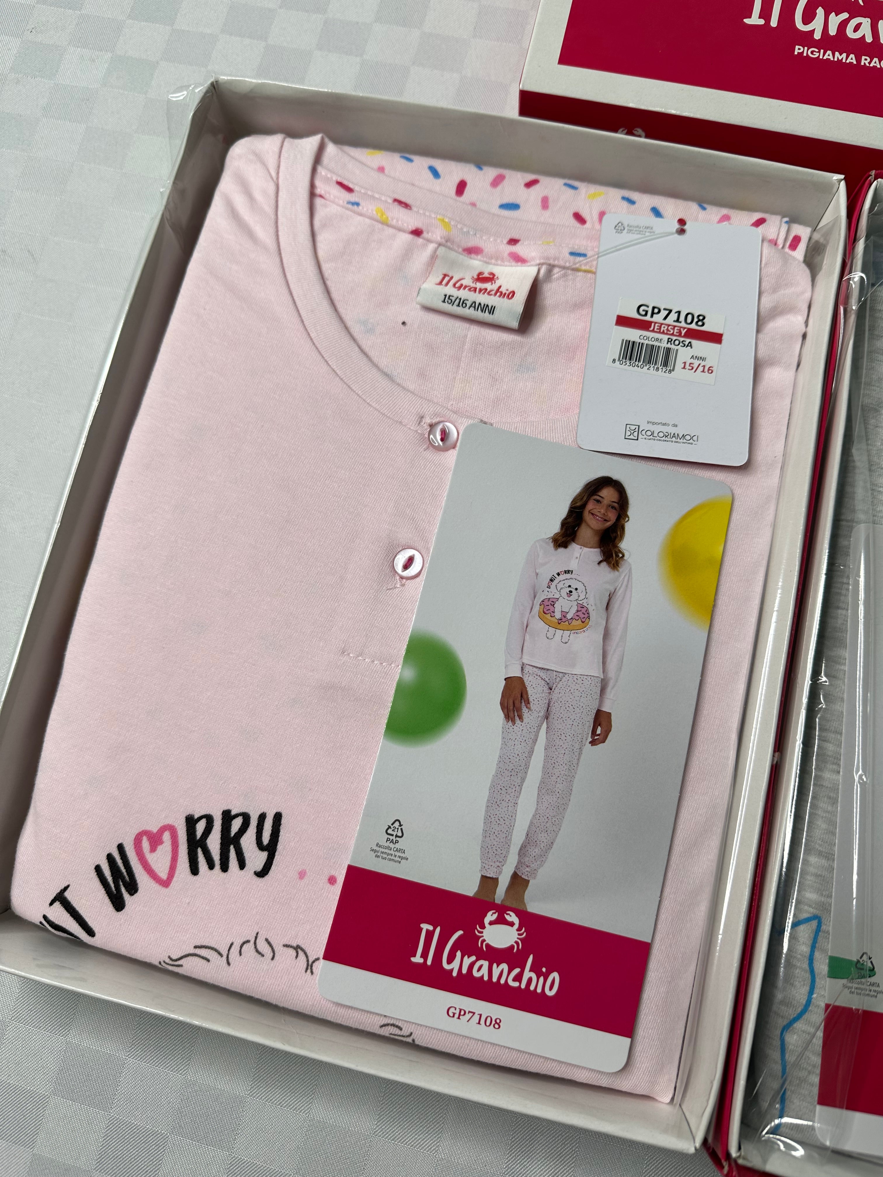 PIGIAMA RAGAZZA IN COTONE 100% Manica lunga e Pantalone lungo.