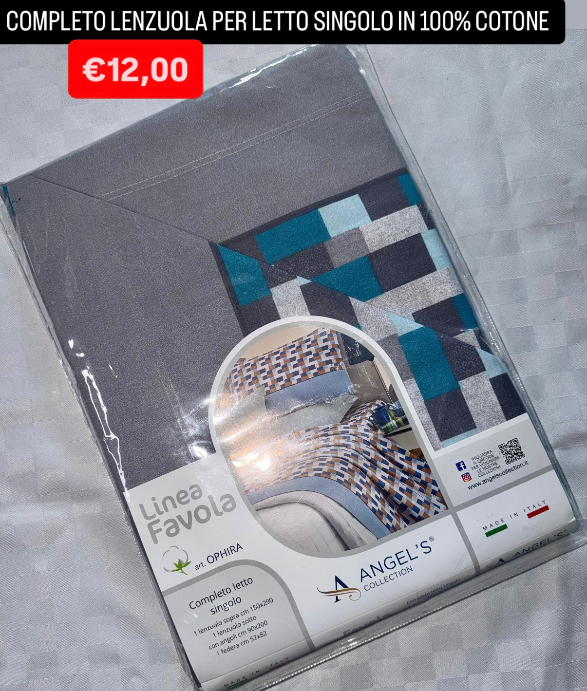 COMPLETO LENZUOLA SINGOLO IN 100% COTONE Lenzuolo sopra,Lenzuolo sotto con angoli e Federa