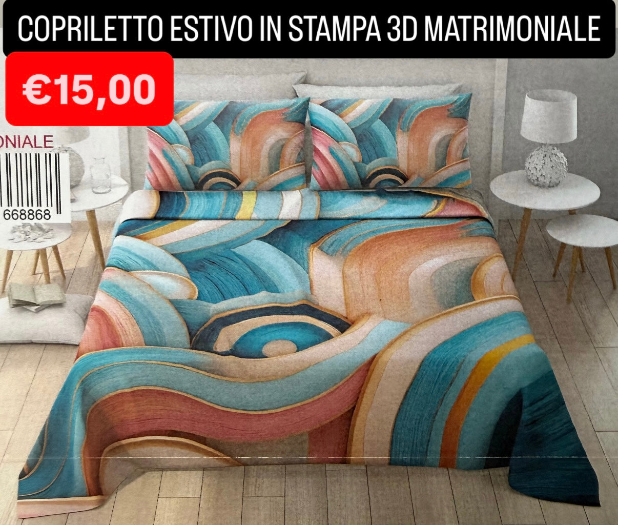 COPRILETTO ESTIVO IN STAMPA 3D MATRIMONIALE misura 260x250cm