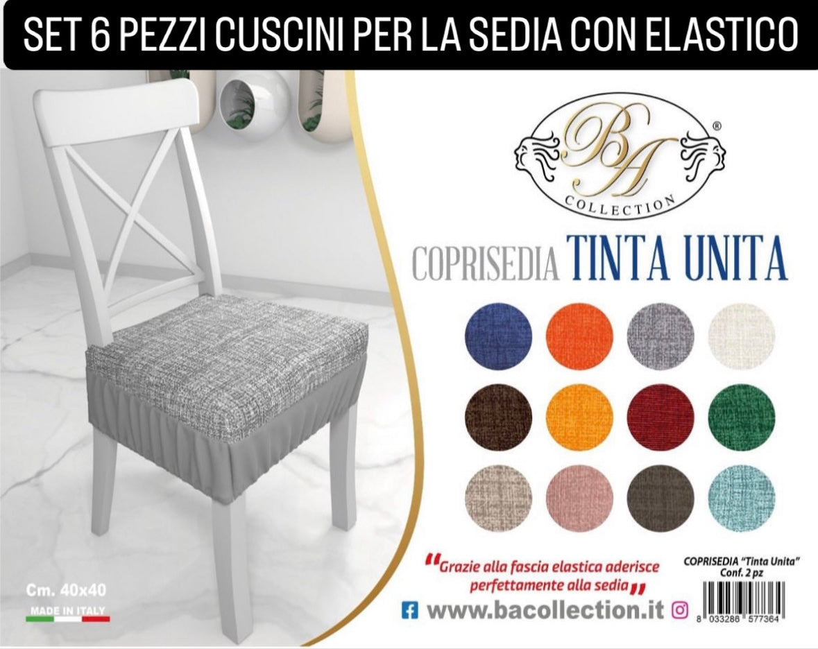 SET 6 PEZZI DI CUSCINI PER LA SEDIA CON ELASTICO 40x40cm (Sfoderabili e Lavabili)