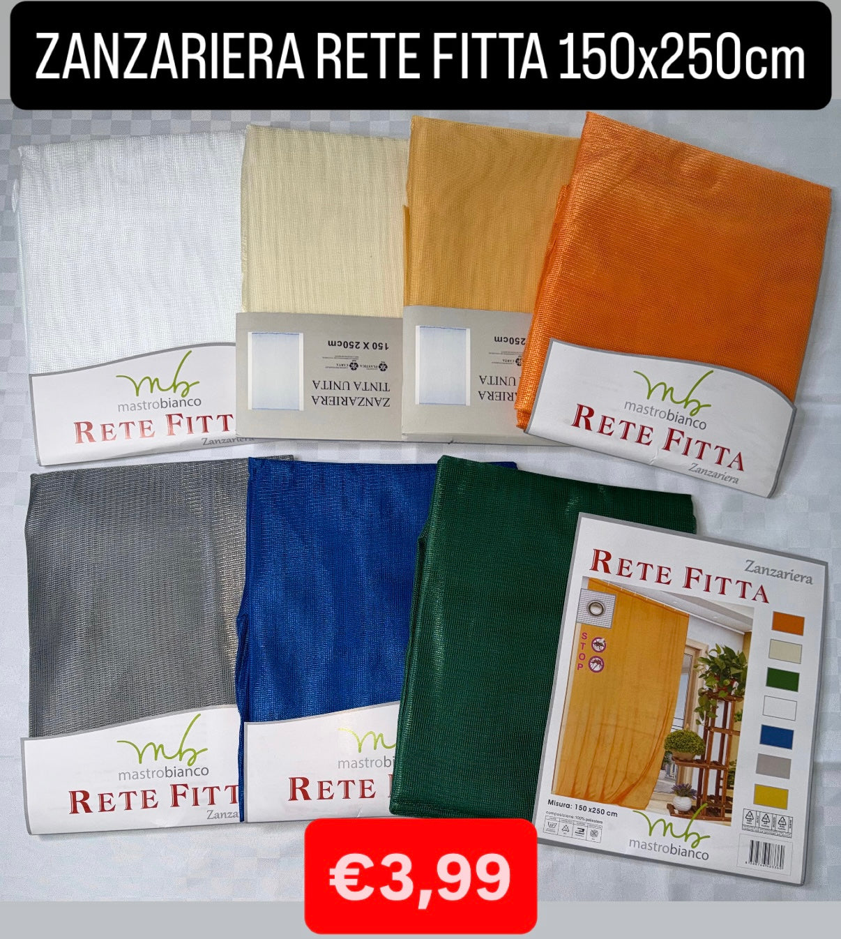 ZANZARIERA RETE FITTA TINTA UNITA misura 150x250cm