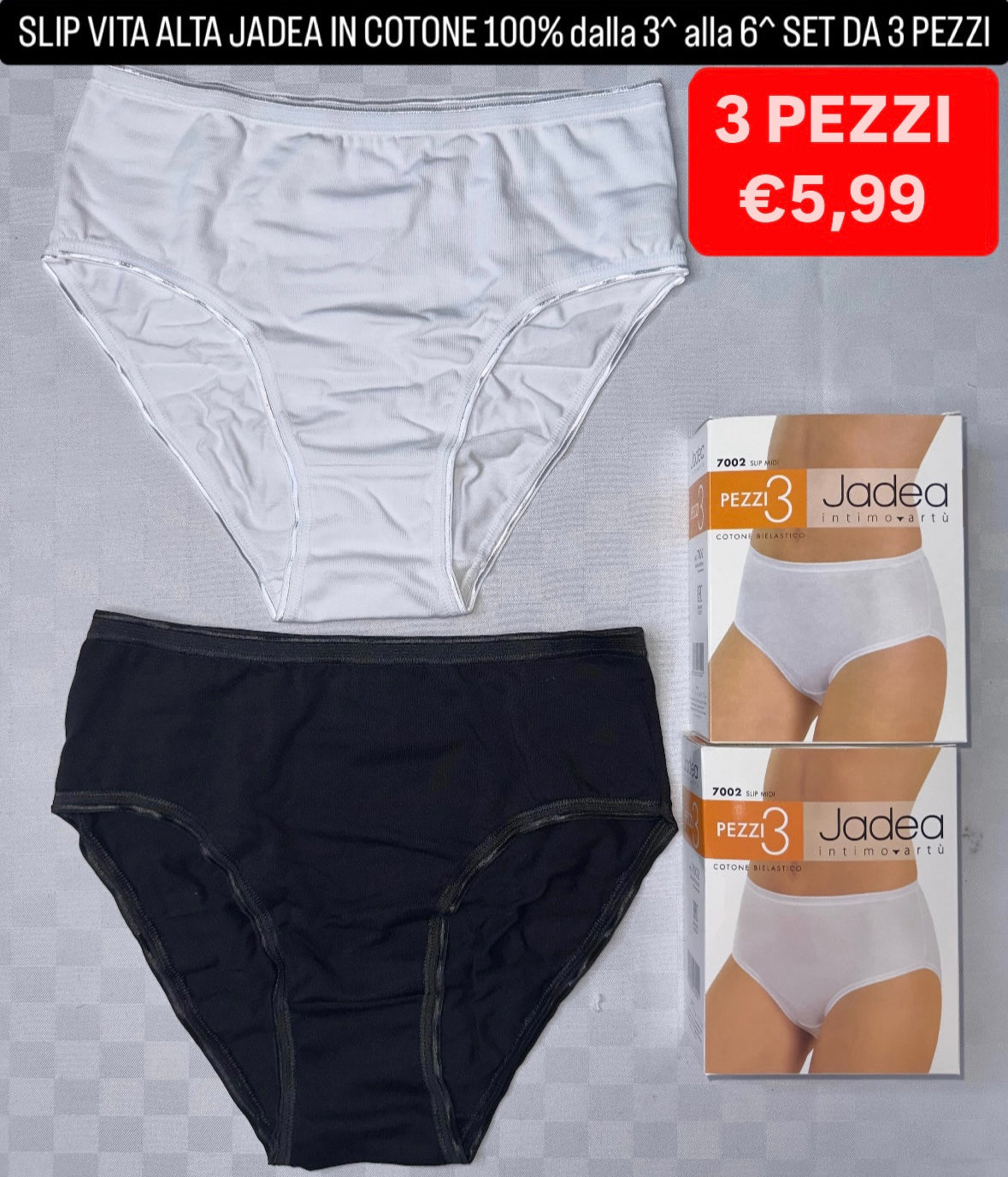 SLIP VITA ALTA JADEA IN COTONE 100% SET DA 3 PEZZI