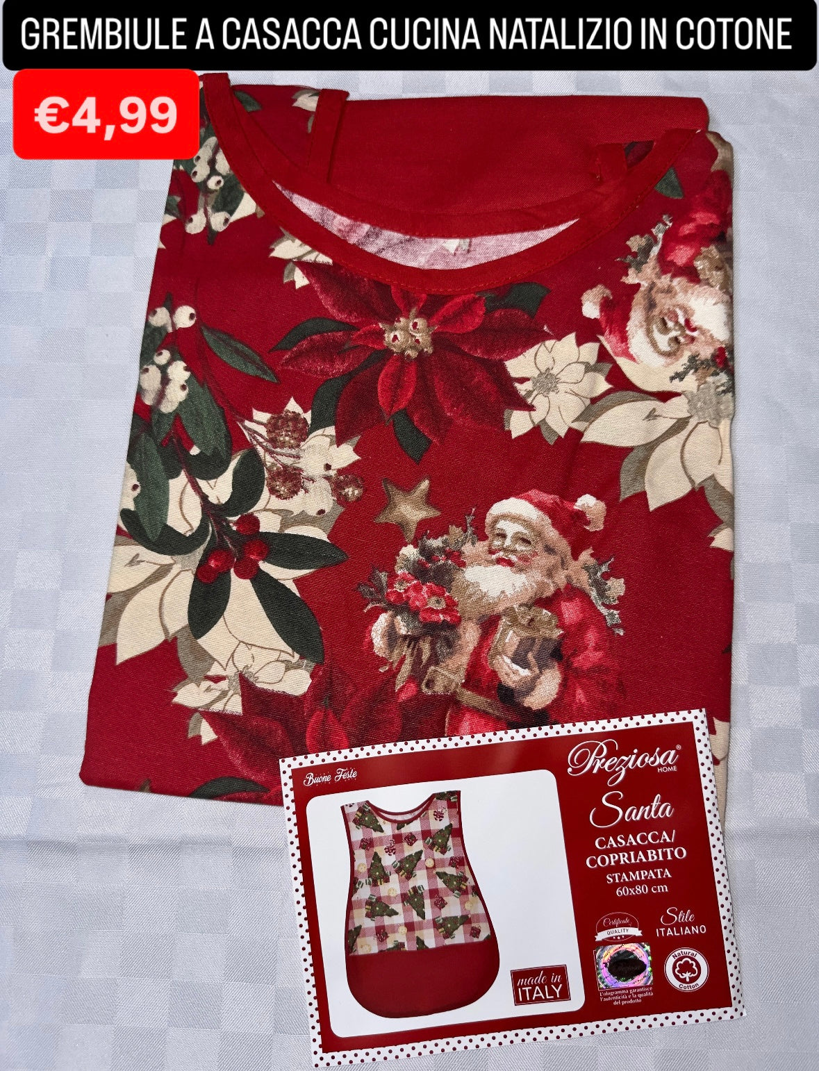 GREMBIULE A CASACCA CUCINA NATALIZIO IN COTONE