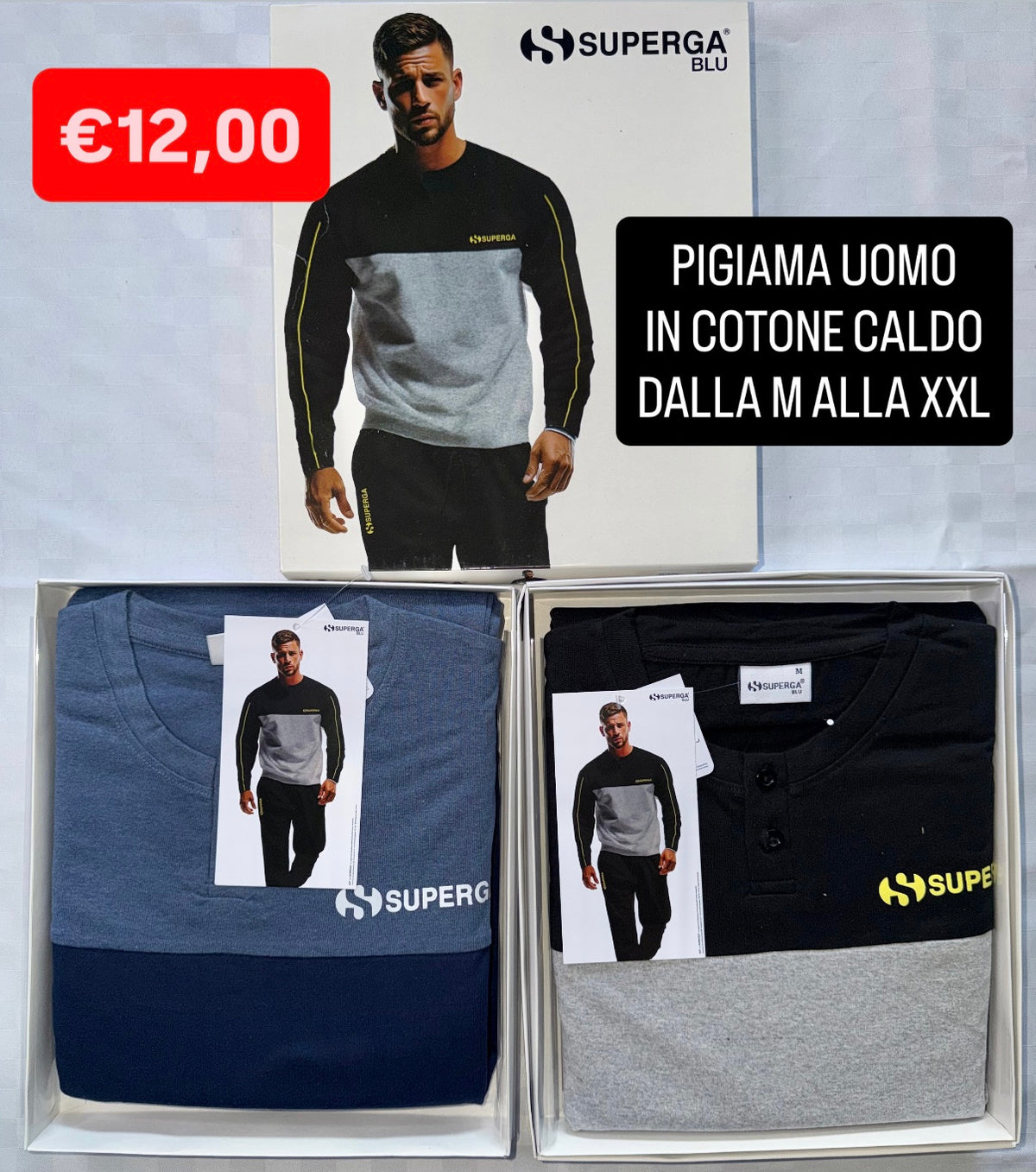 PIGIAMA UOMO IN COTONE CALDO Manica lunga e Pantalone lungo